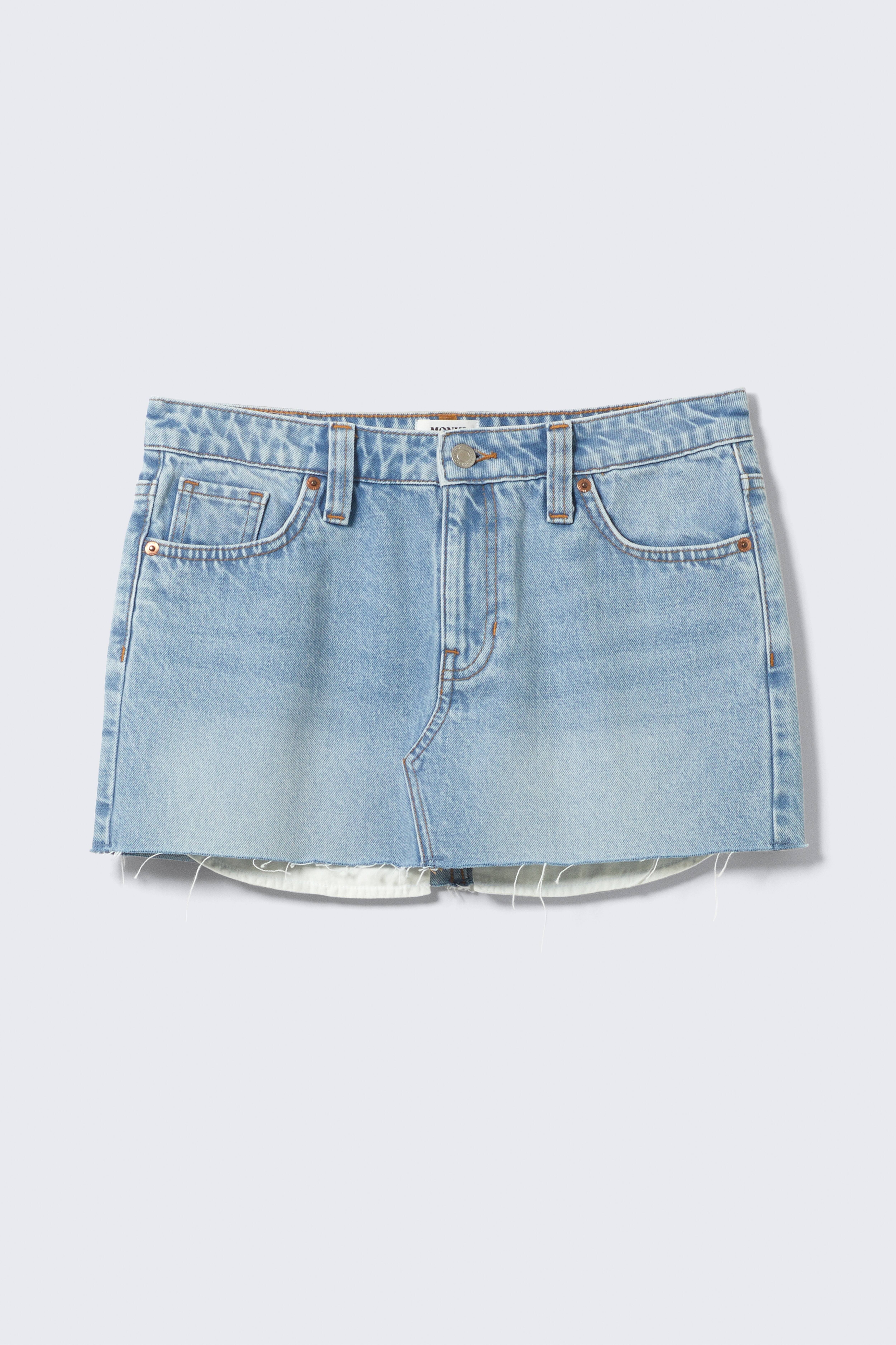 Τζιν Μίνι Φούστα Χαμηλής Μέσης με Ξέφτια - Φρεσκό Γαλάζιο - Ανοιχτό Μπλε/Mountain Blue - Μεσαίο Μπλε