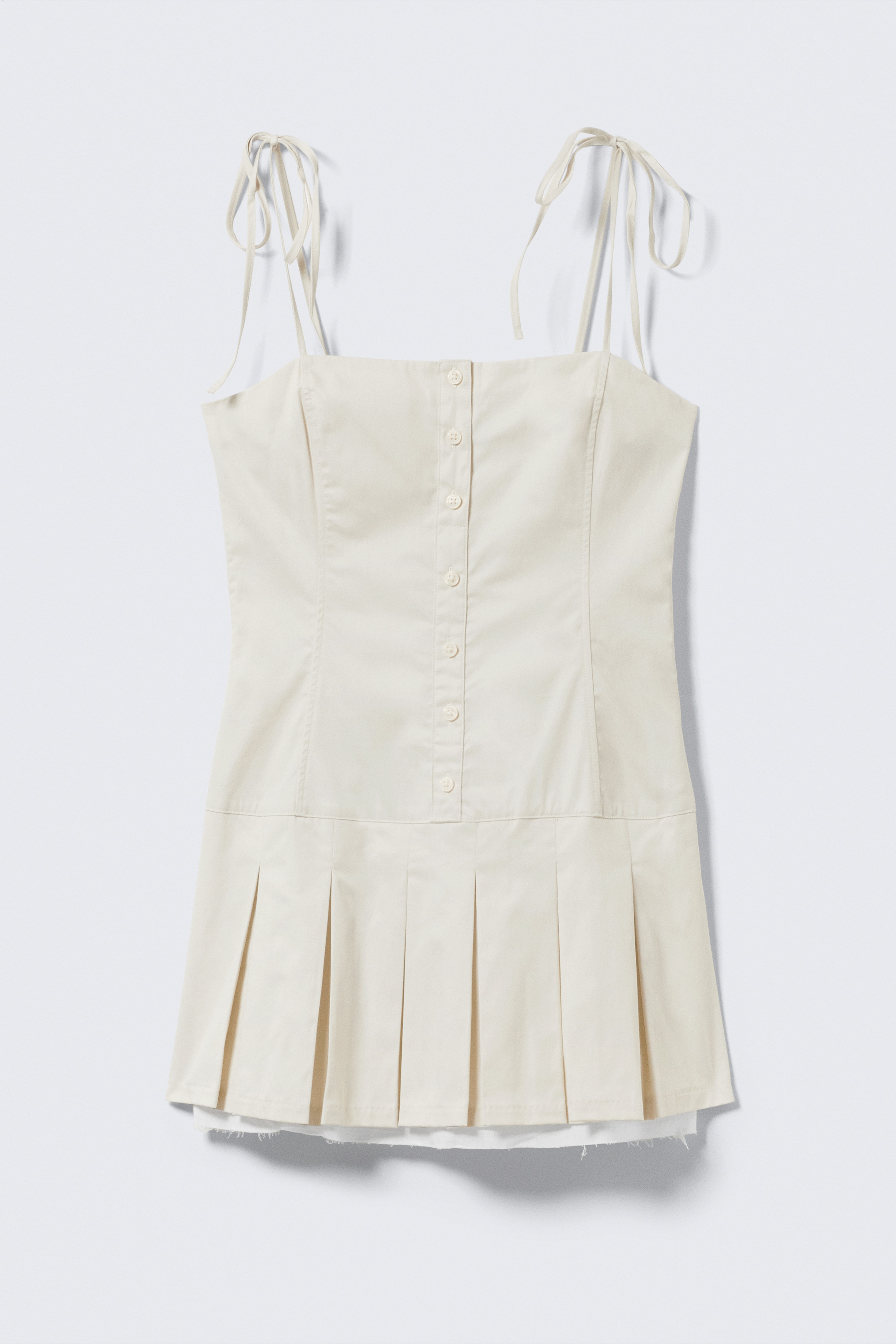 Μίνι φόρεμα από τουίλ με πιέτες και δετές τιράντες - Ανοιχτό Μπεζ/Ανοιχτό Χακί Πράσινο