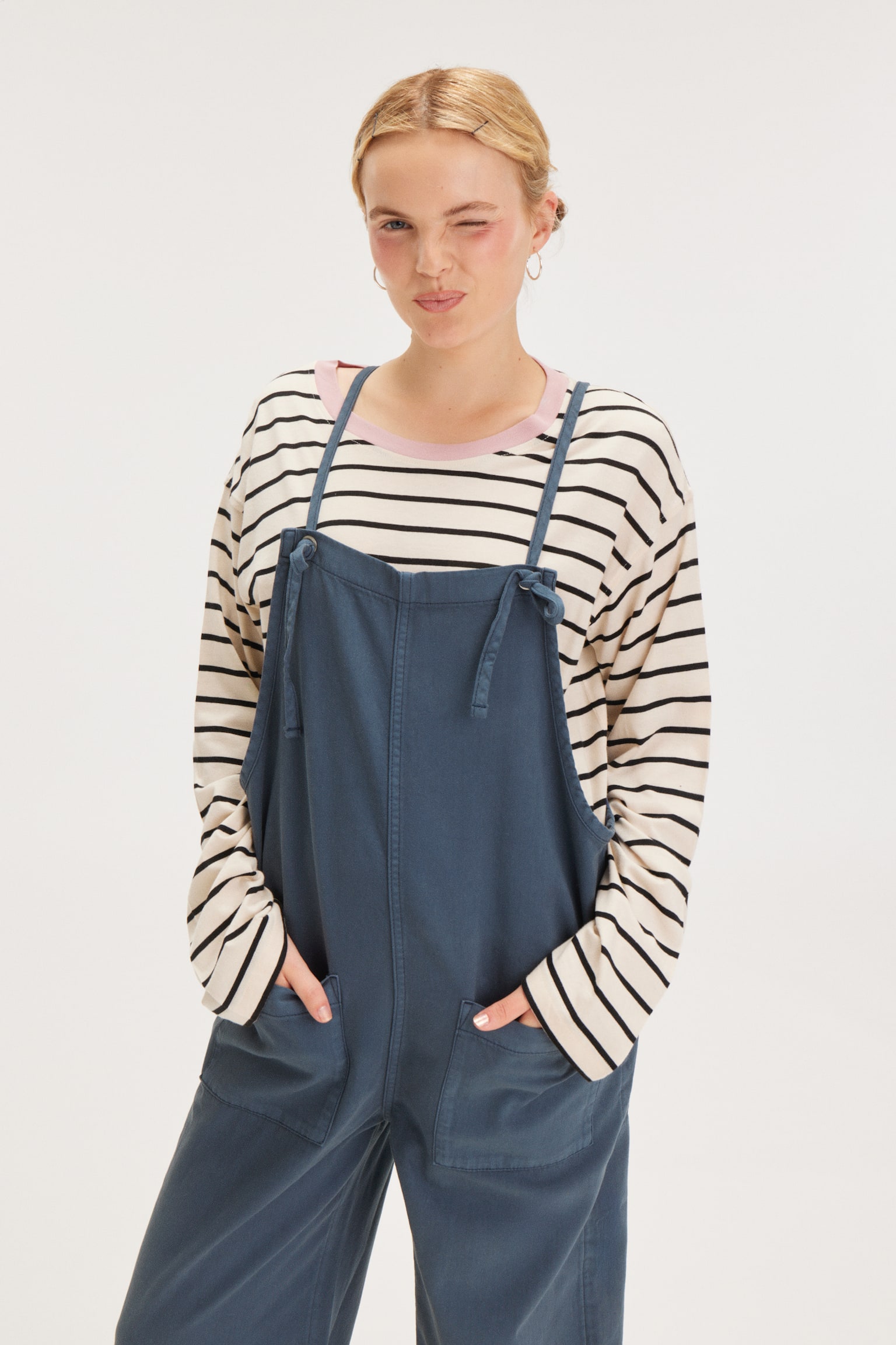 Tie Denim Dungarees - Blue/Black - 1