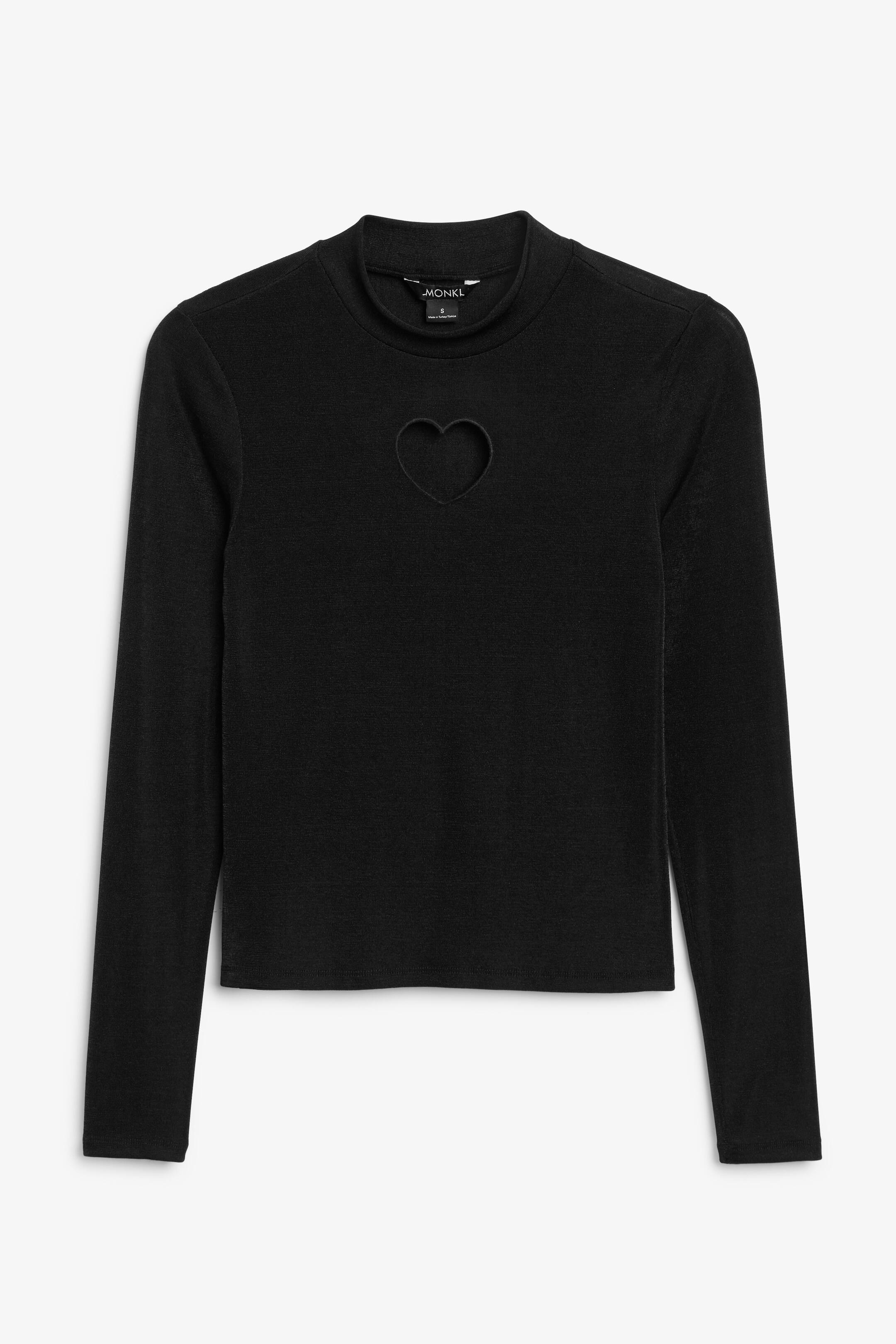 Mock neck top with heart cut out Turtleneck Long sleeve Black