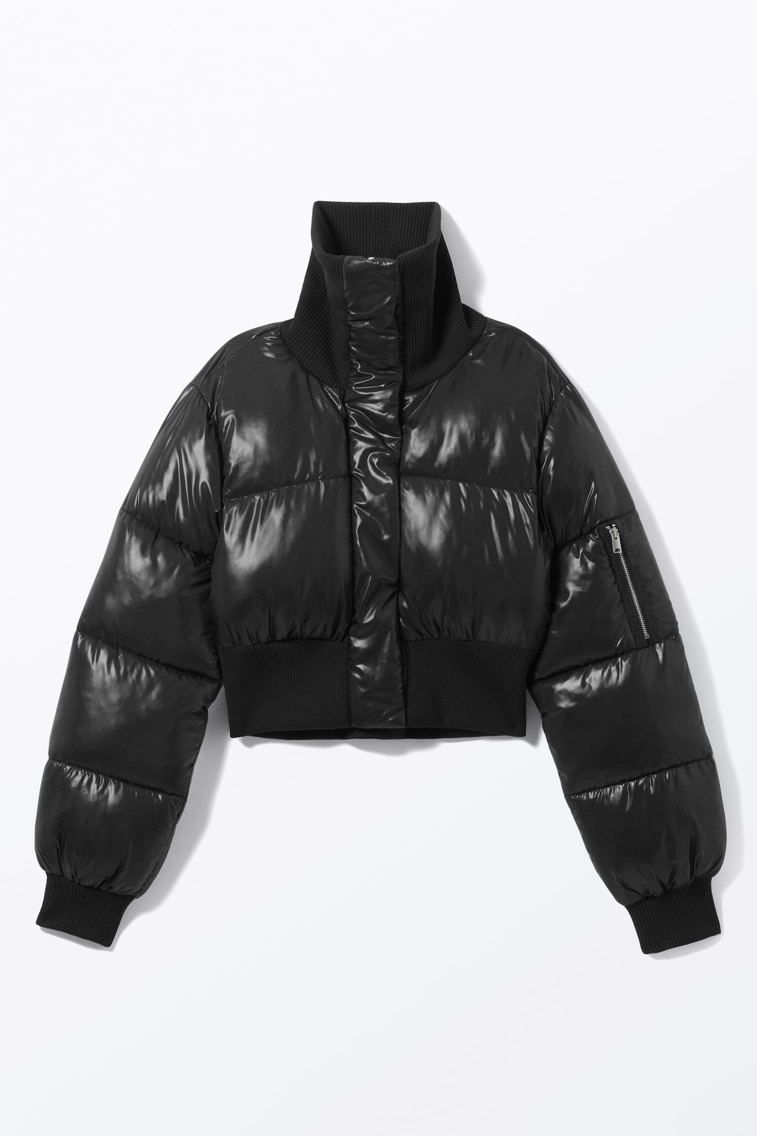 Cropped Padded Puffer Jacket - Black