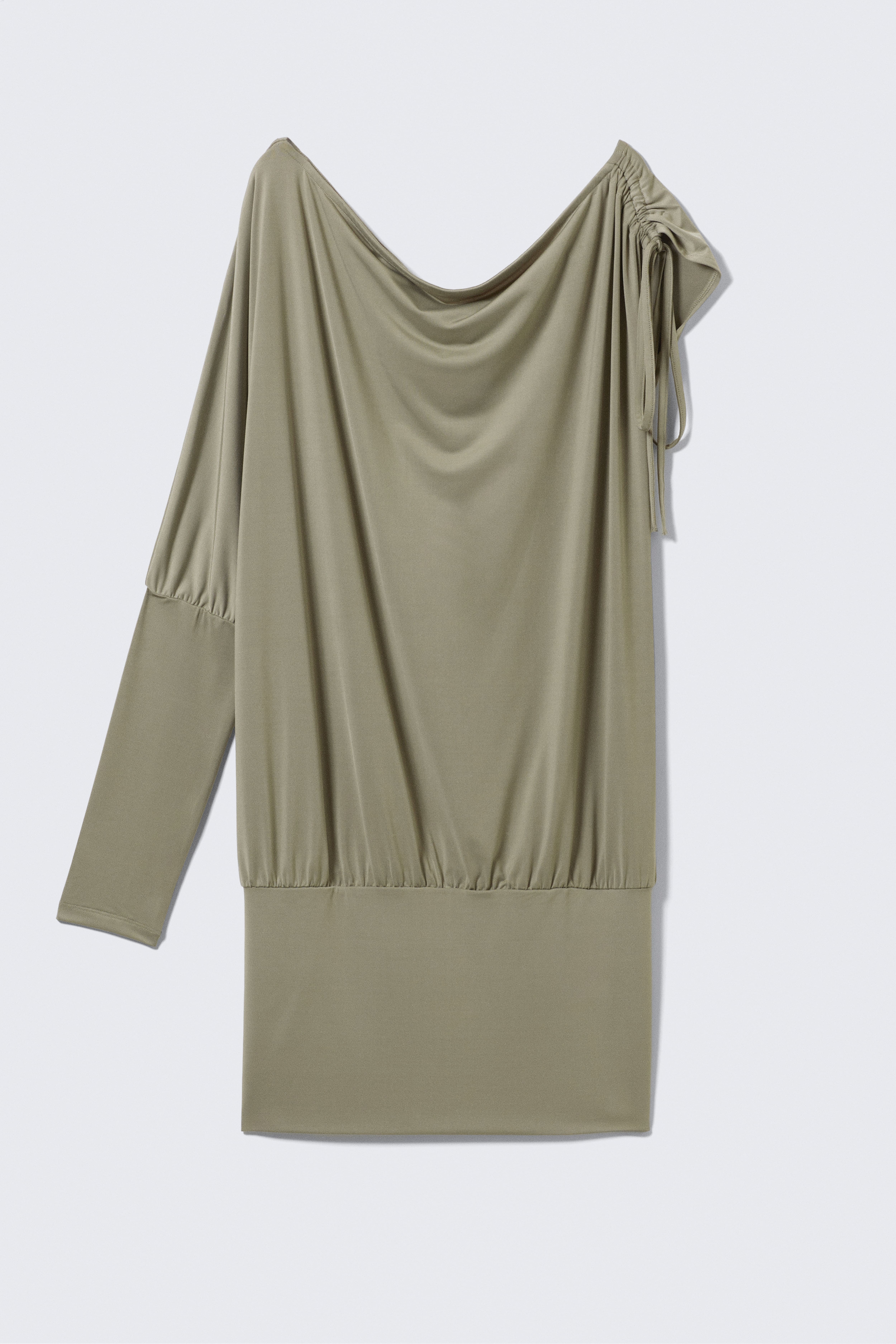 Φόρεμα με Πτυχώσεις και Ένα Μανίκι από Ζέρσεϊ - Χακί Πράσινο/Μαύρο