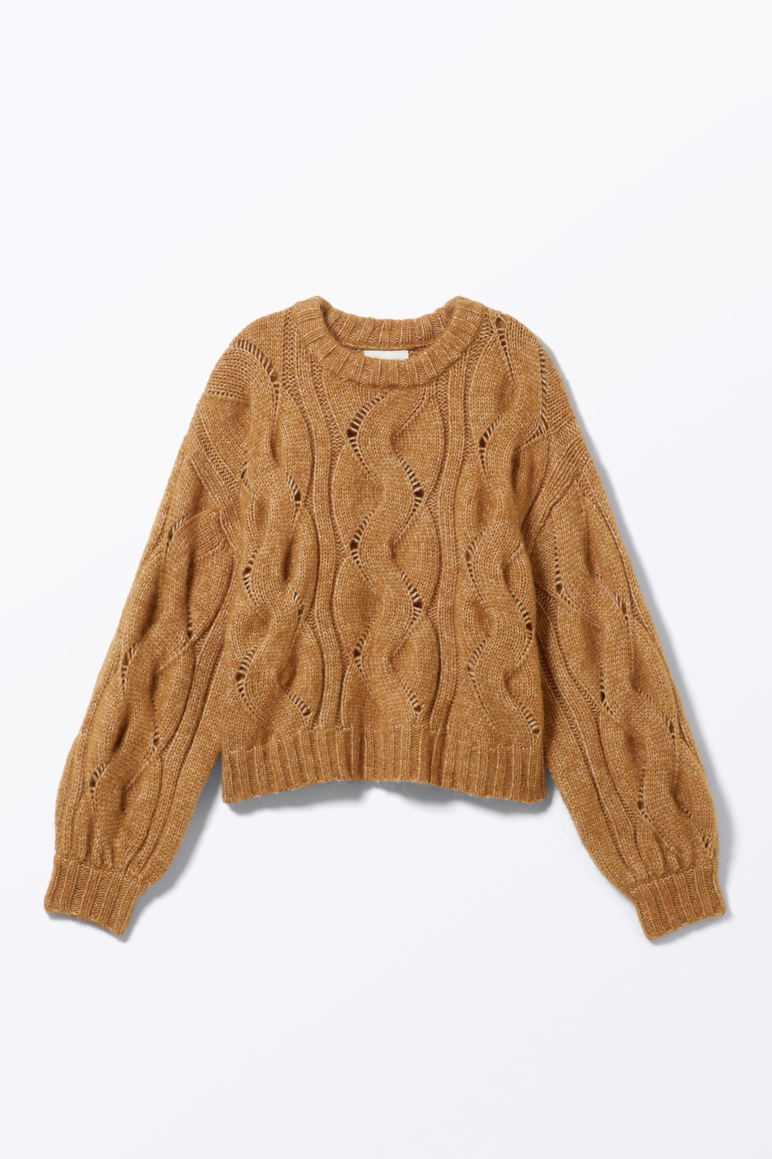 Short Cable Knitted Sweater - Brown/Dusty White/Blue