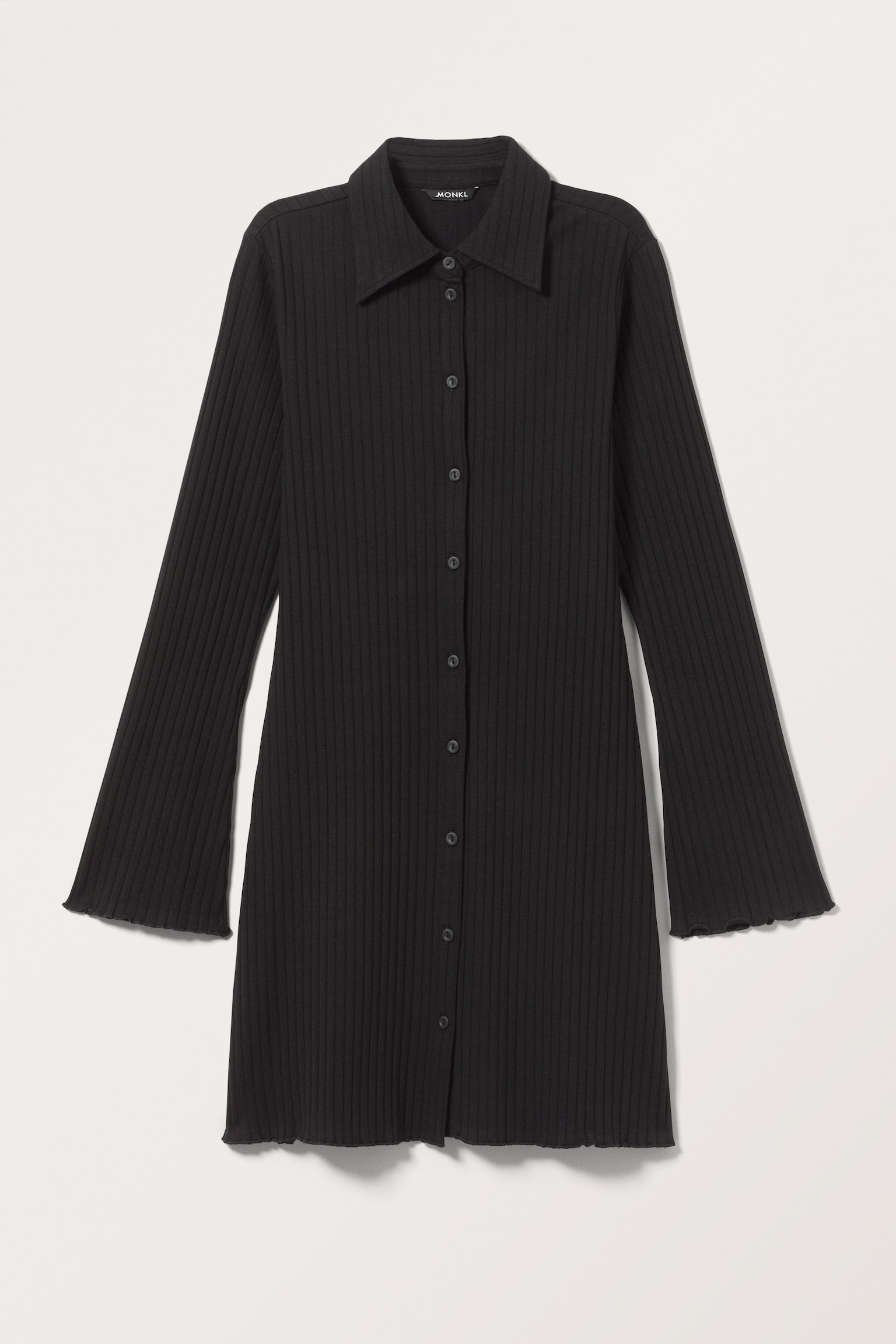 Long Sleeve Mini Shirt Dress - Black/Dark Khaki Green - 2