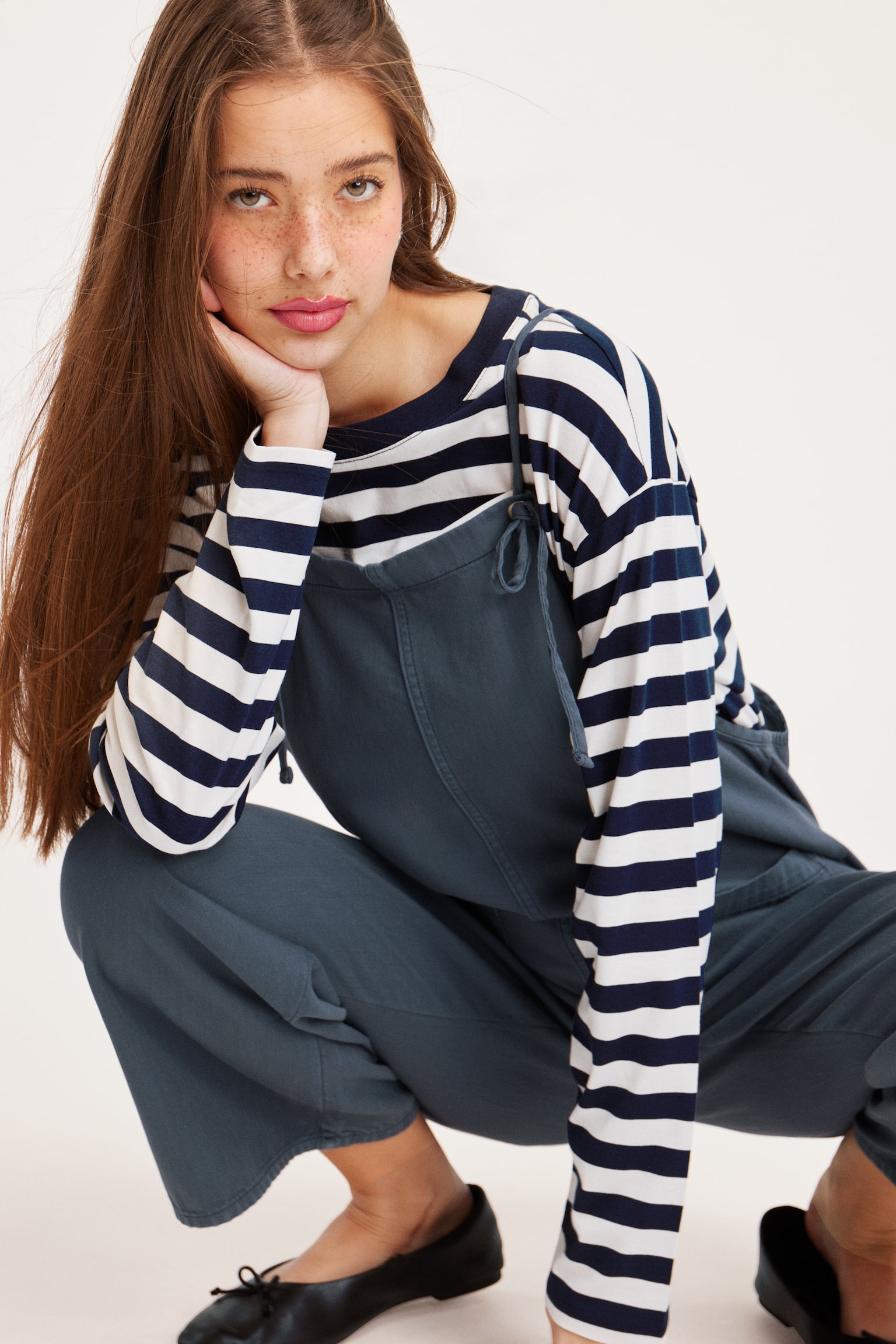 Loose Fit Denim Dungarees - Blue/Black - 1