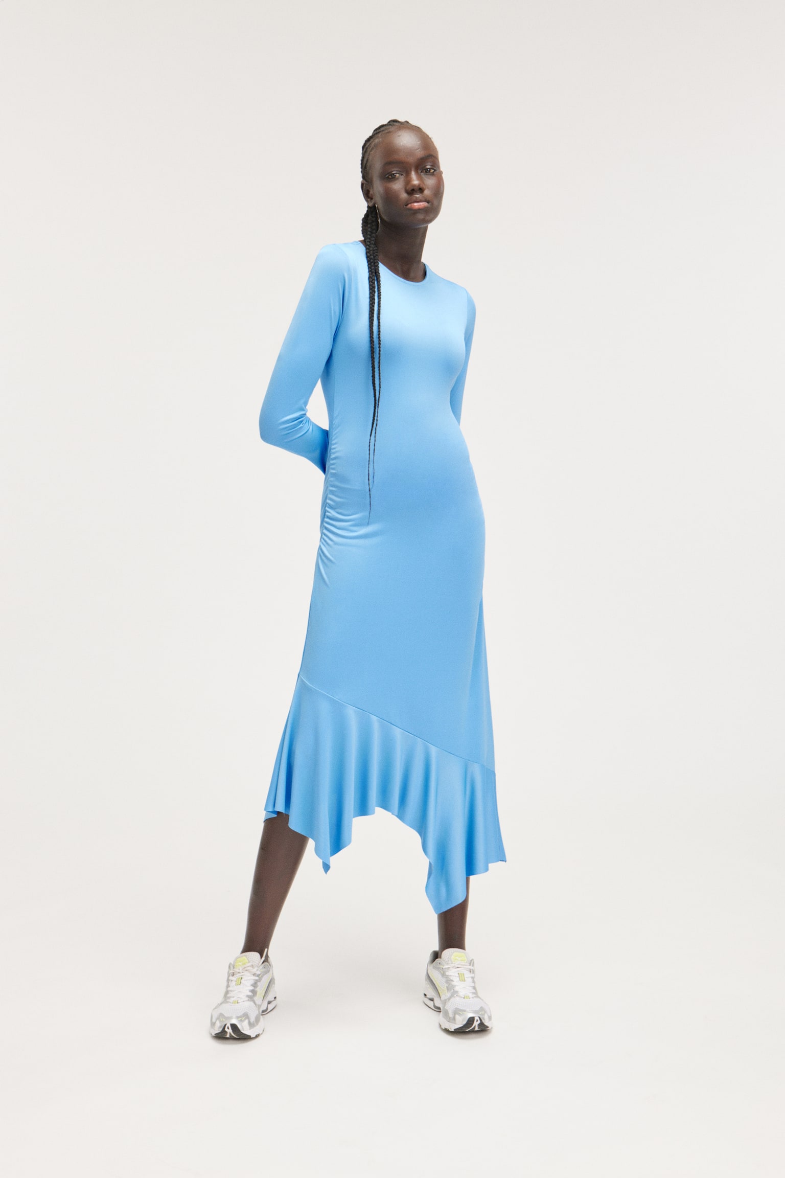 Long sleeved asymmetric dress - Light blue/Black/Dark grey - 2