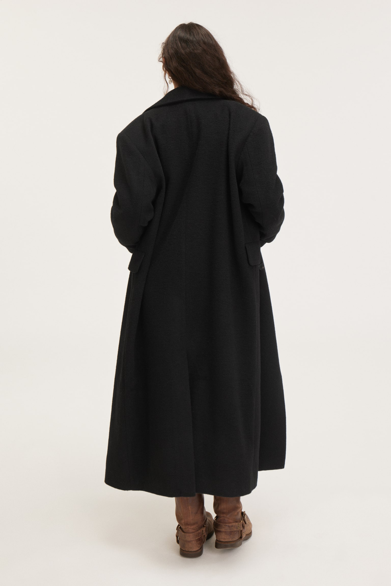 Long Oversized Double-Breasted Coat - Black/Grey - 3