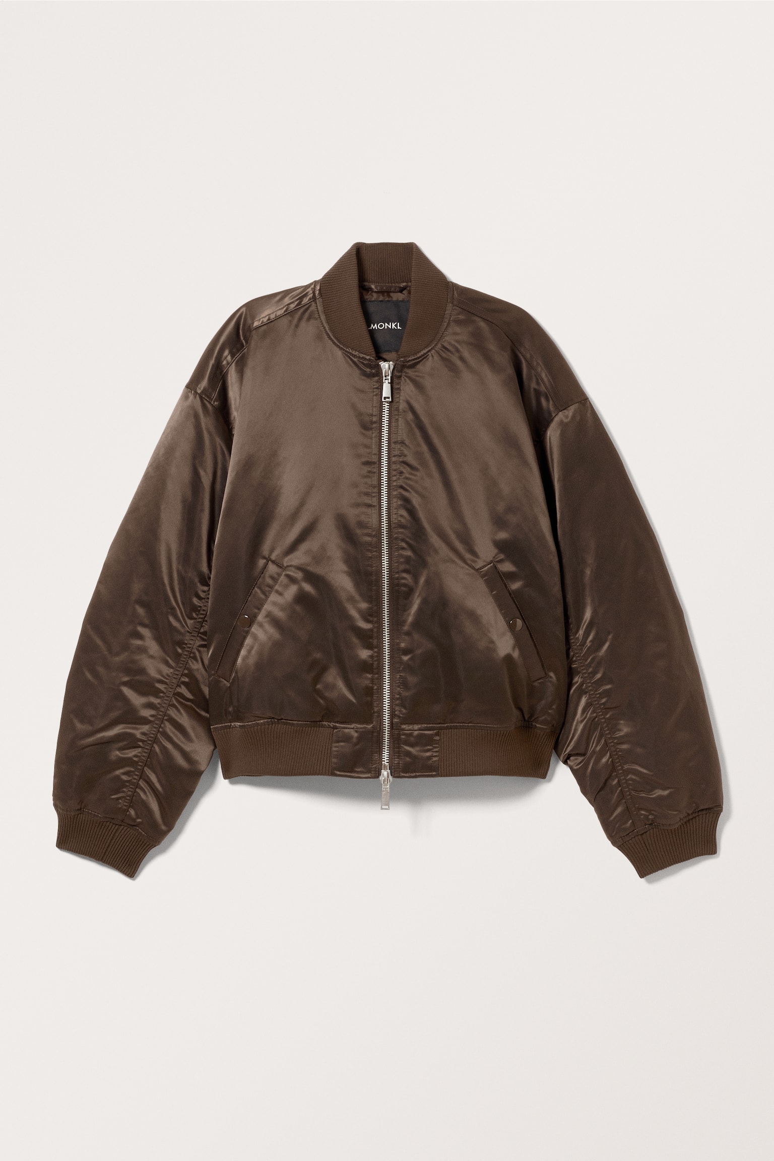 Loose Satin Bomber Jacket - Dark Brown/Dark Khaki Green/Light Blue - 2