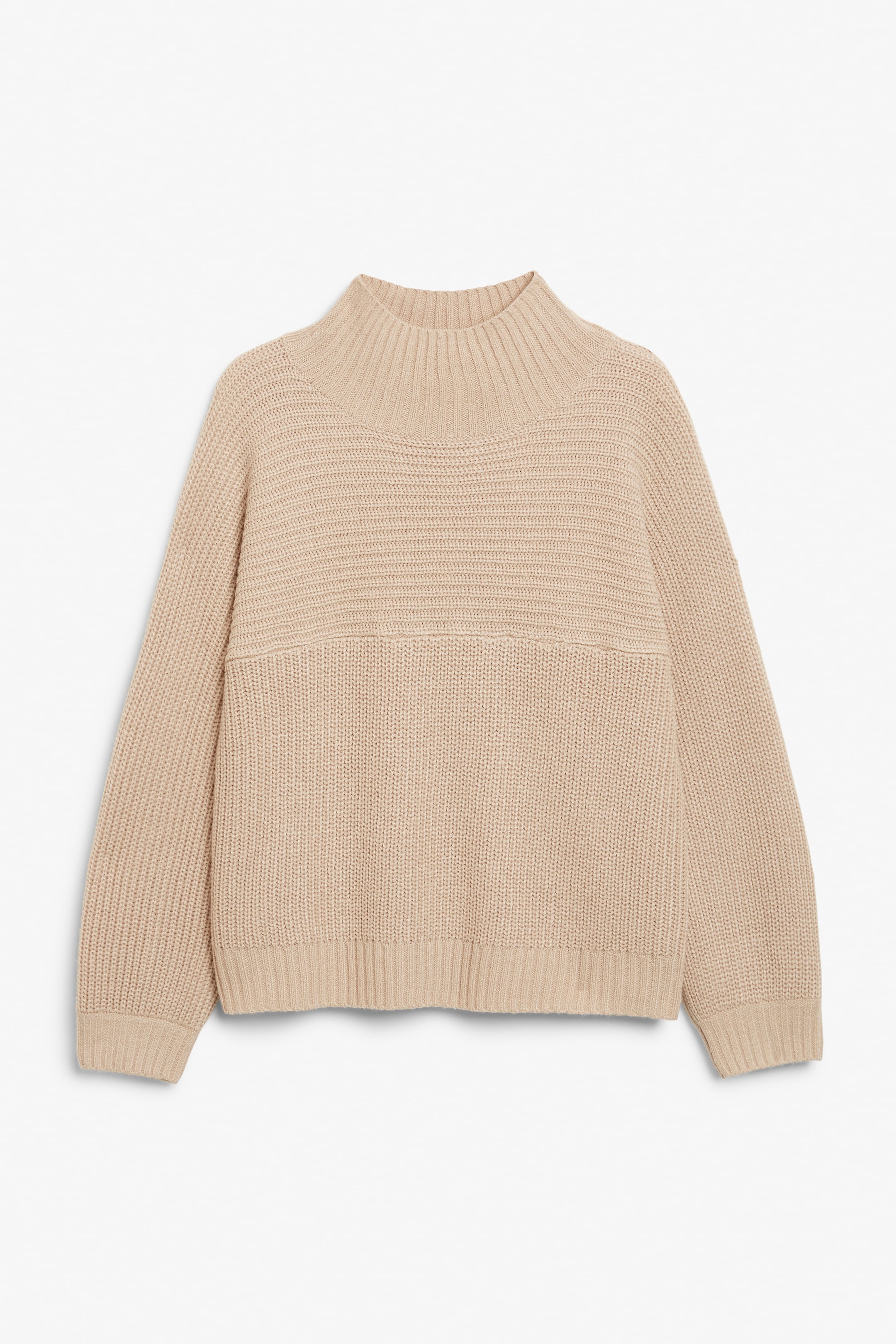 Vertical knit sweater - Turtleneck - Long sleeve - Beige melange ...