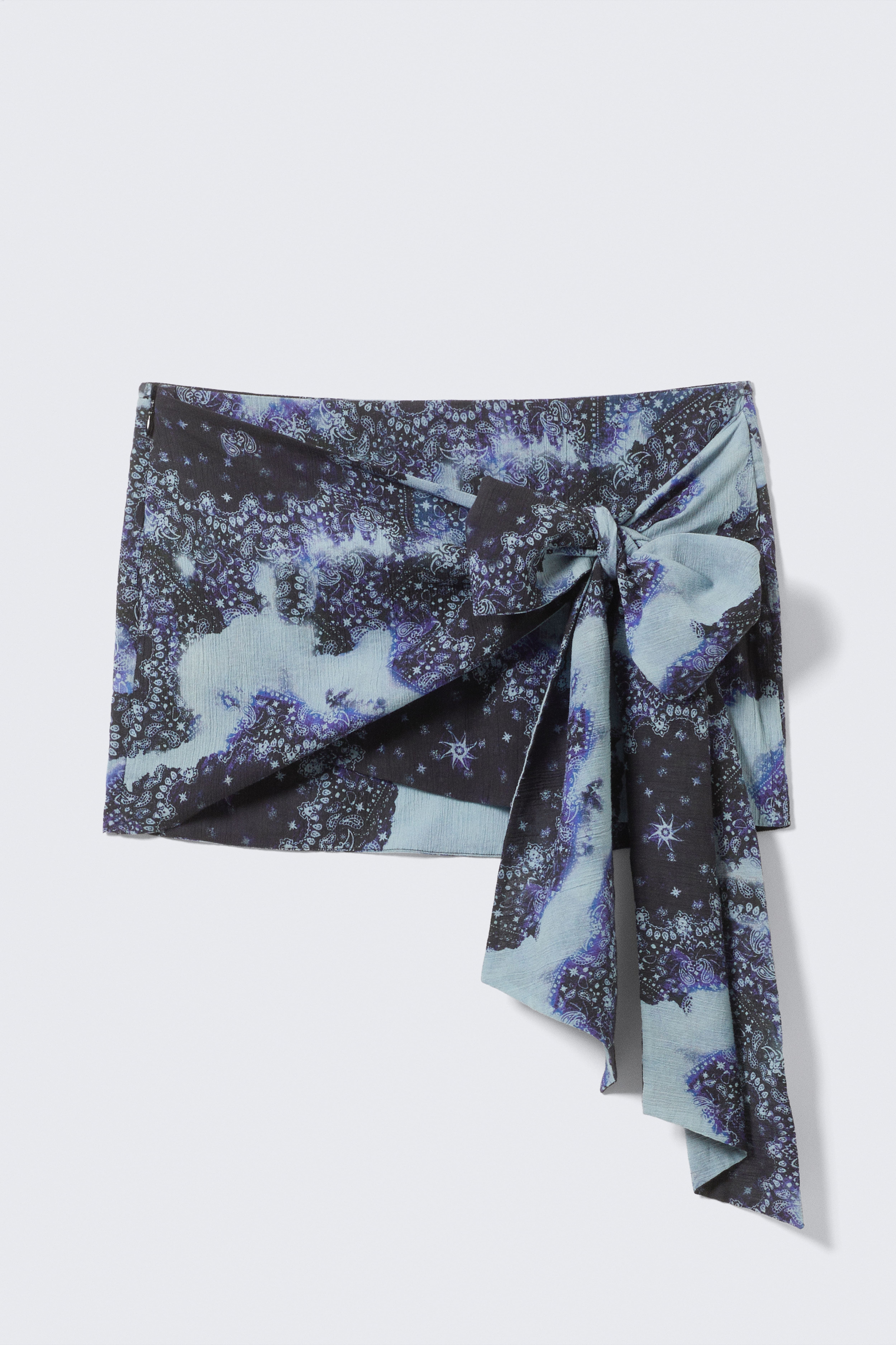 Μίνι Φούστα Wrap με Χαμηλή Μέση και Σχέδιο - Μπλε Κασκόλ Print