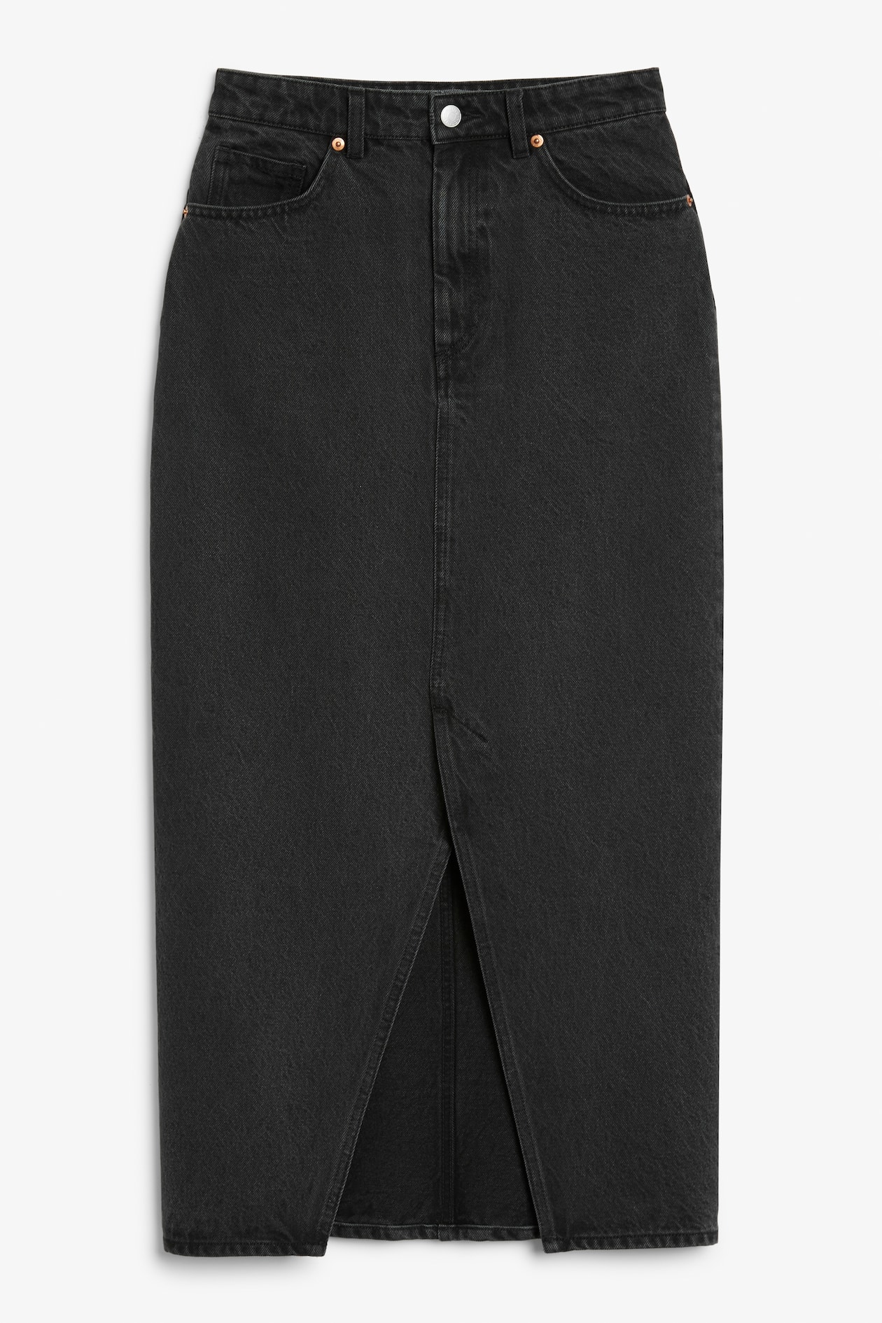 Jeansrock in Midilänge Hoher Bund Midi Schwarz Ladies H&M AT