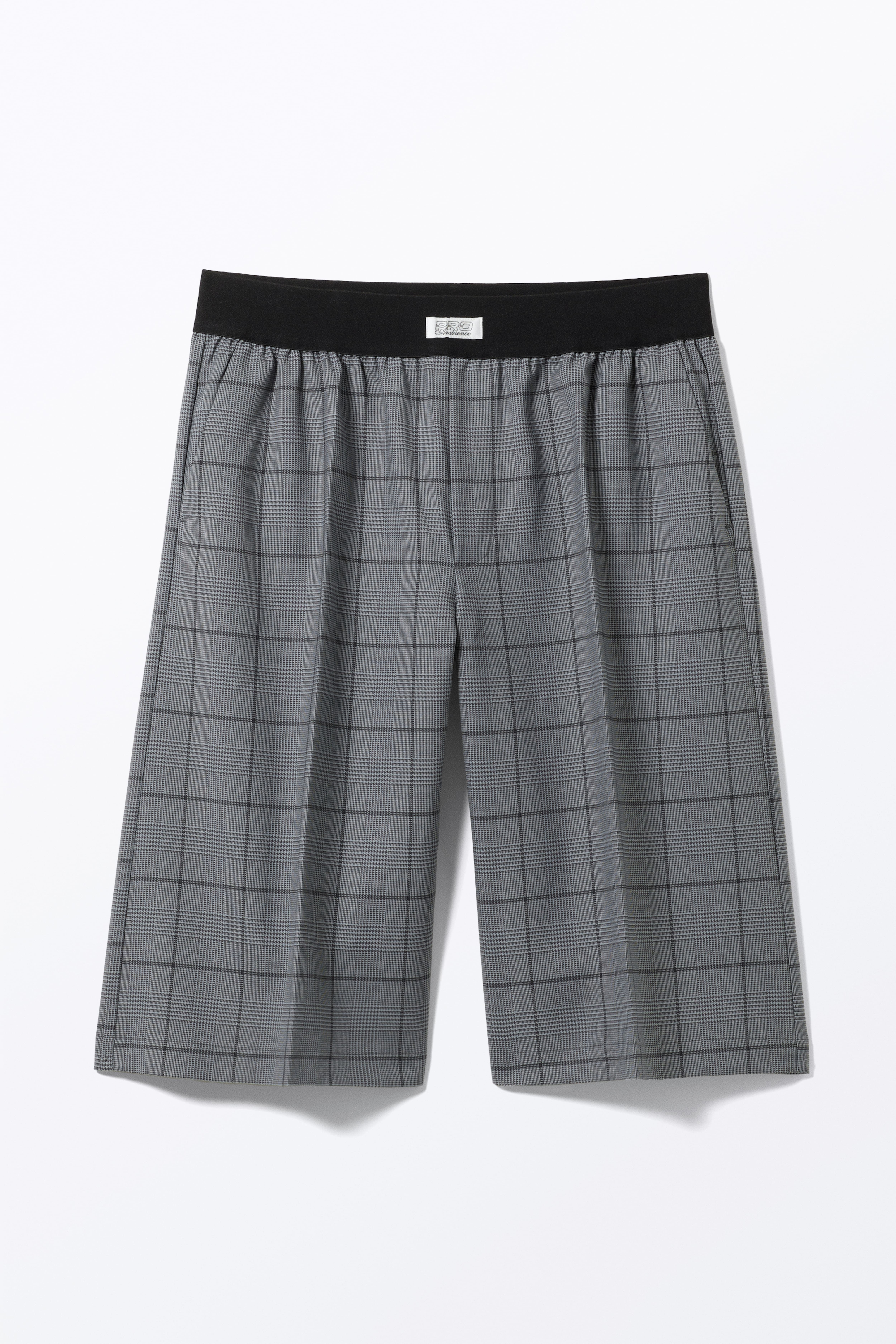 Relaxed Low Waisted Pull-on Shorts - Checked Grey