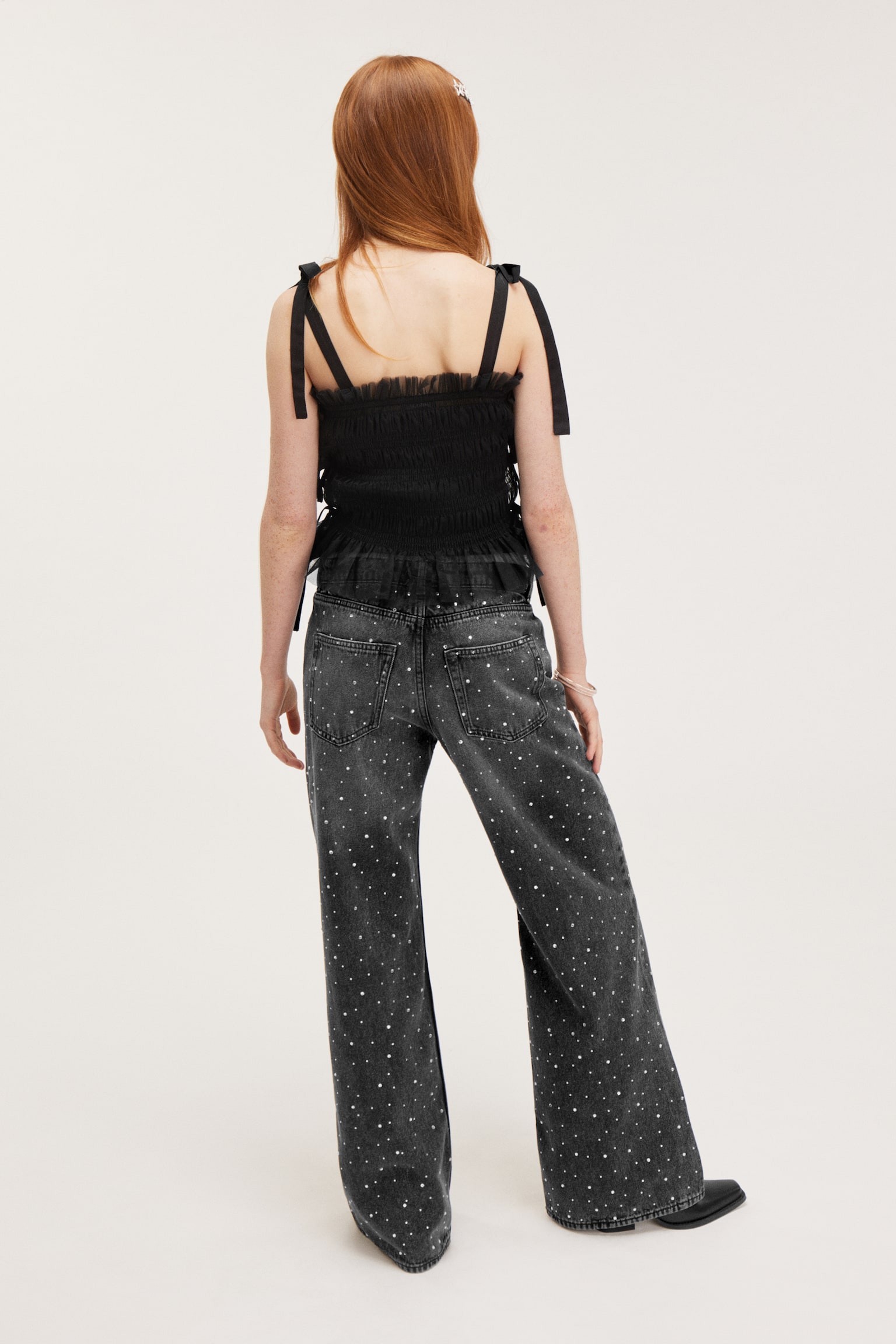 Paz mid-waist raka jeans med strass - Svart med strass - 5