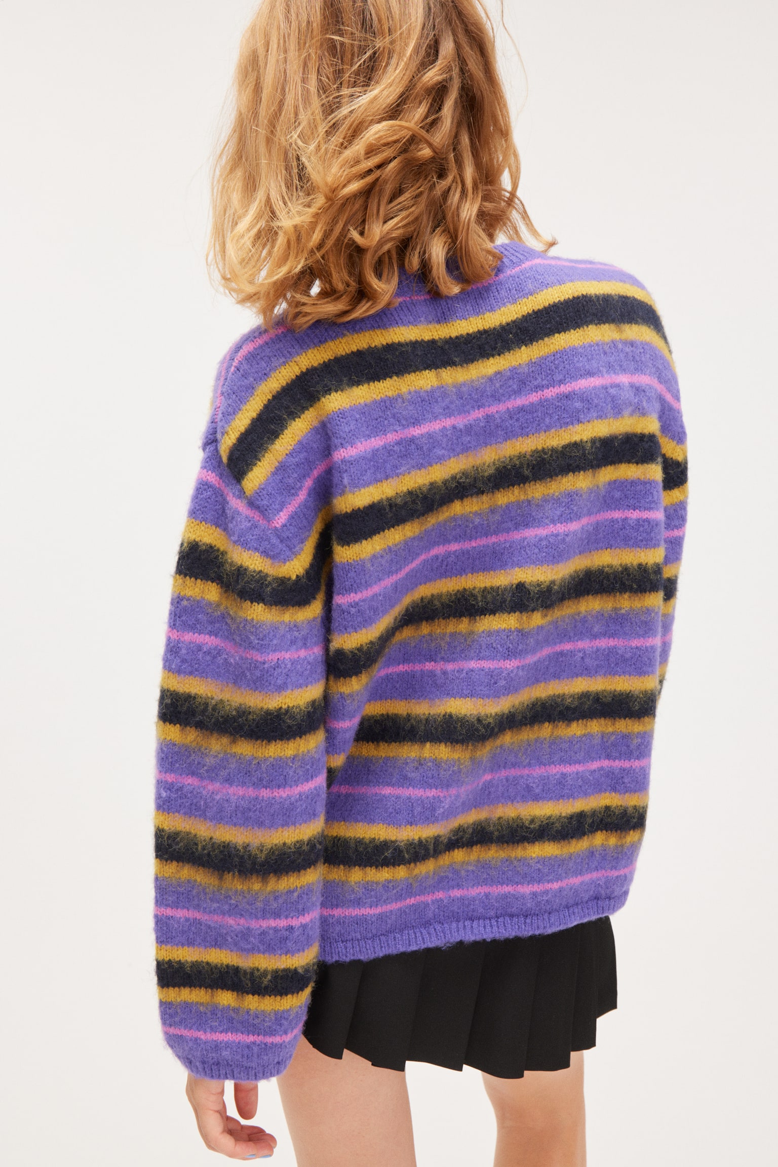 Fluffy knit cardigan - Purple Multi Stripe/Pink & Red Stripe - 3