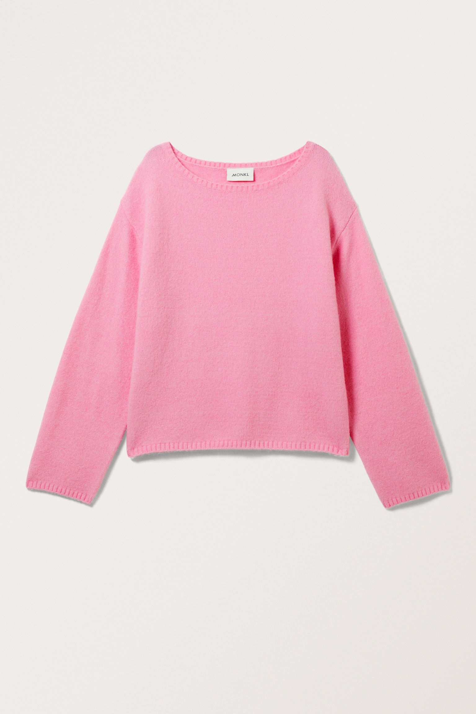 Knitted Boat Neck Sweater - Light Pink/Dark Blue - 2