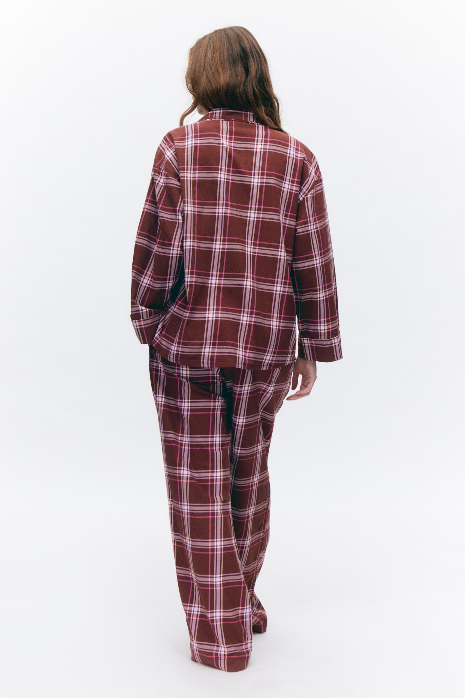 Soft Long-Sleeved Flannel Shirt - Dark Red Check/Light Beige Check/White - 4