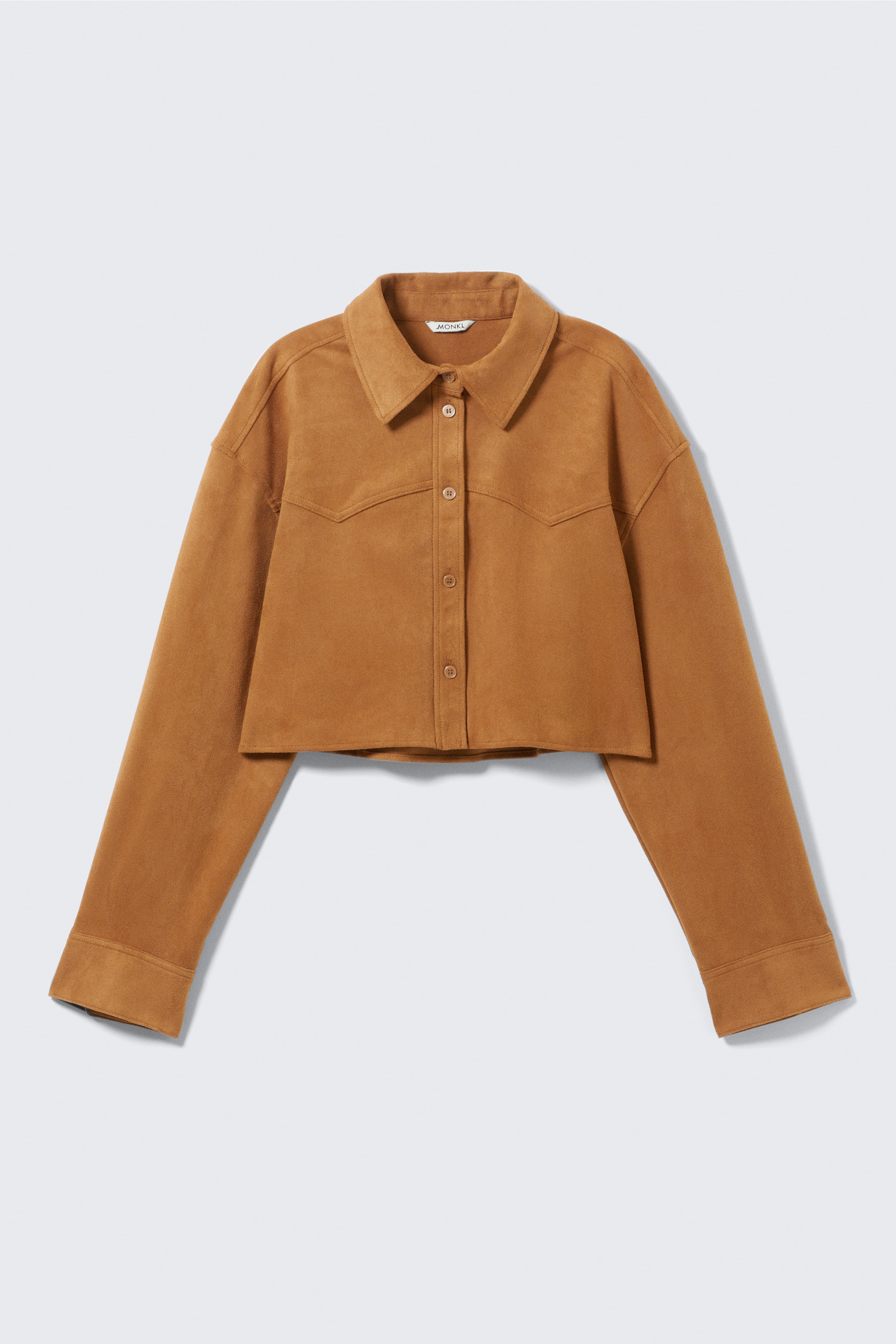 Cropped Faux Suede Western Shirt - Brown