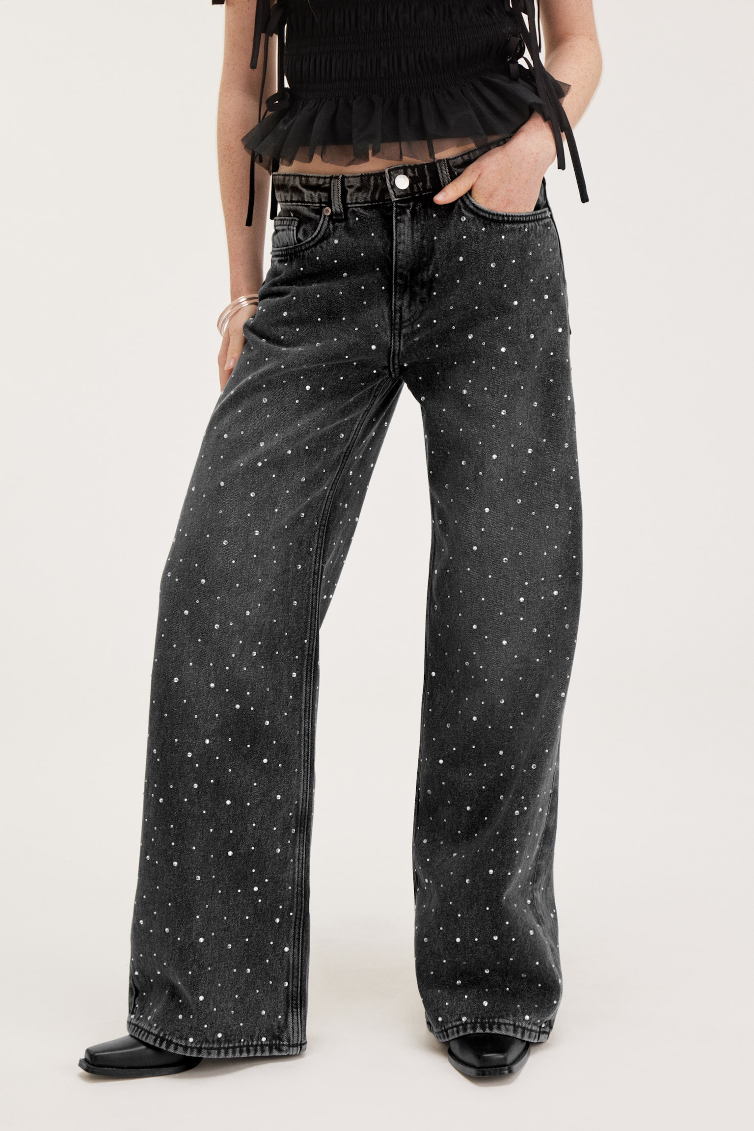 Paz mid-waist raka jeans med strass - Svart med strass - 6