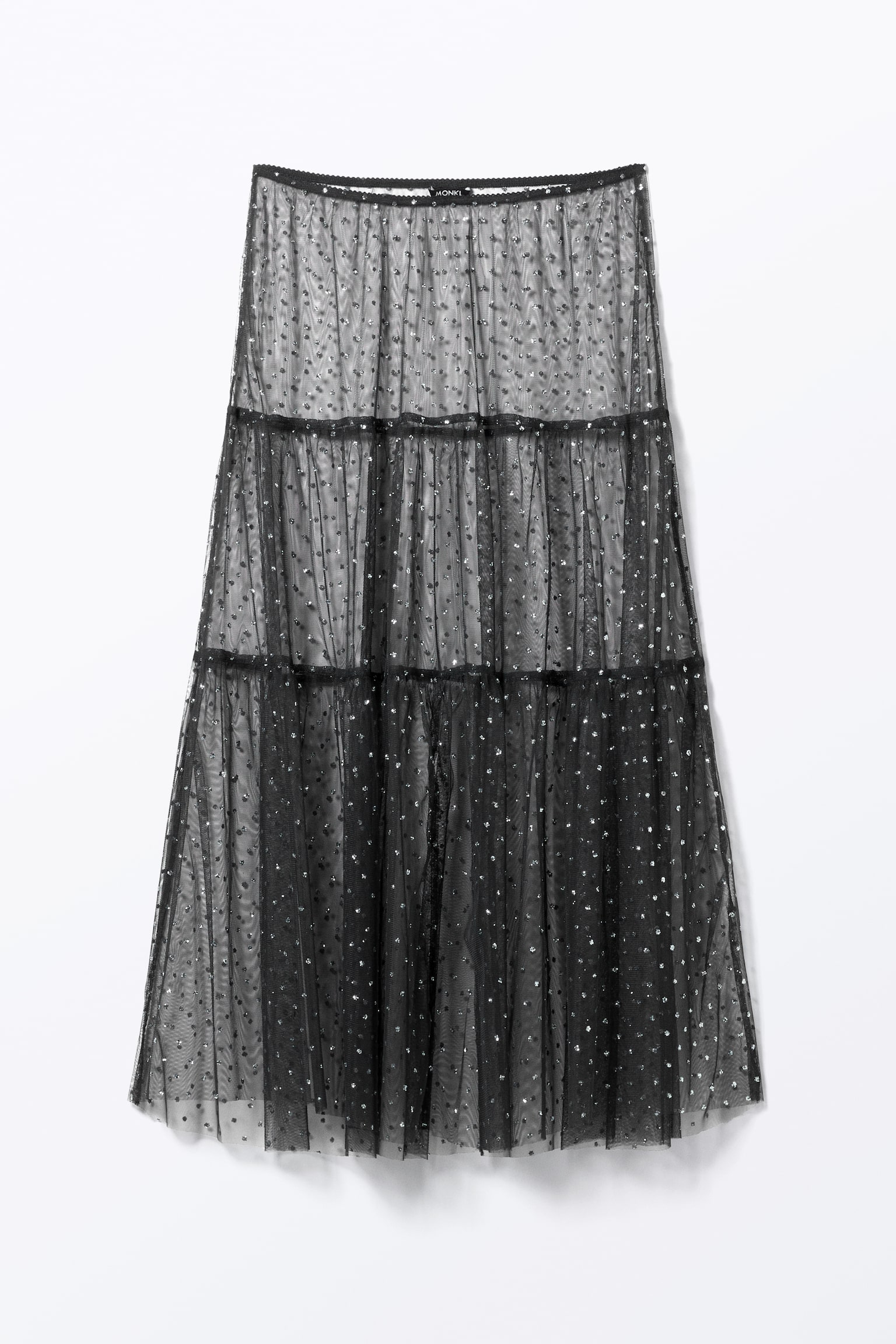 Sequin Mesh Maxi Skirt - Black