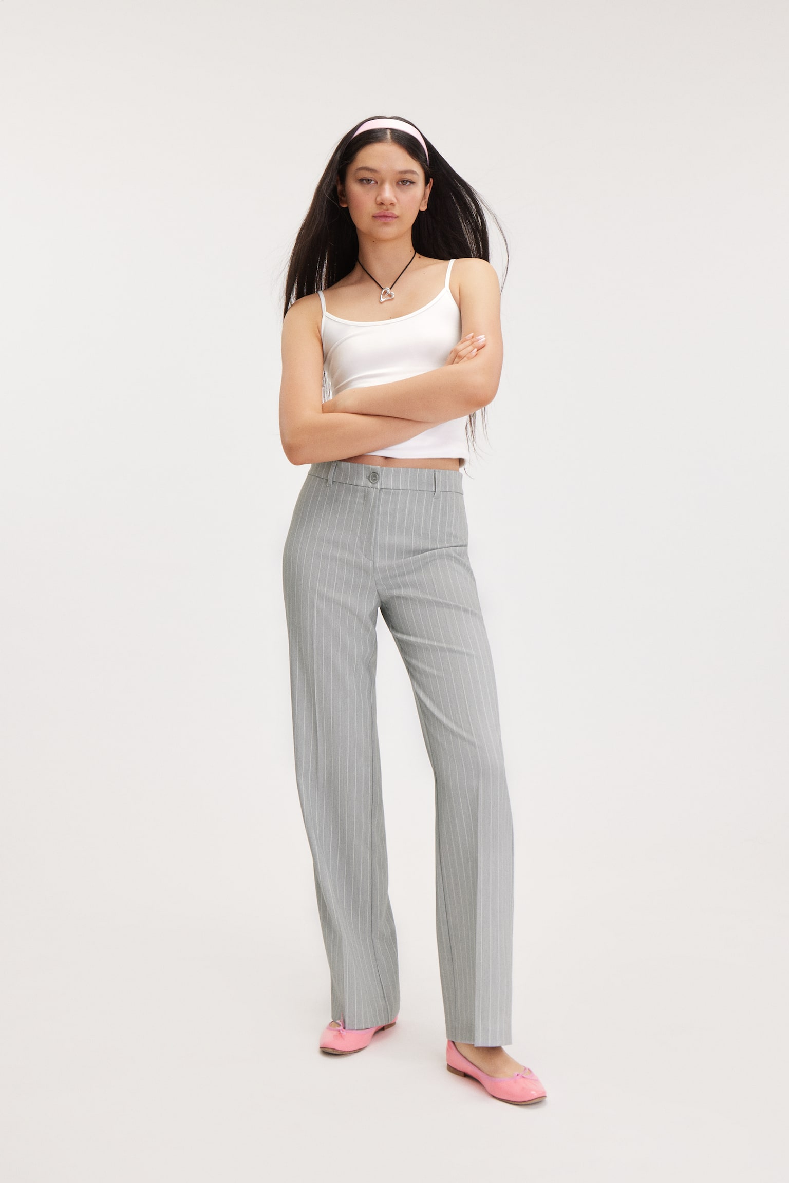 Tailored press crease trousers - Light Grey Pinstripe/Black - 1