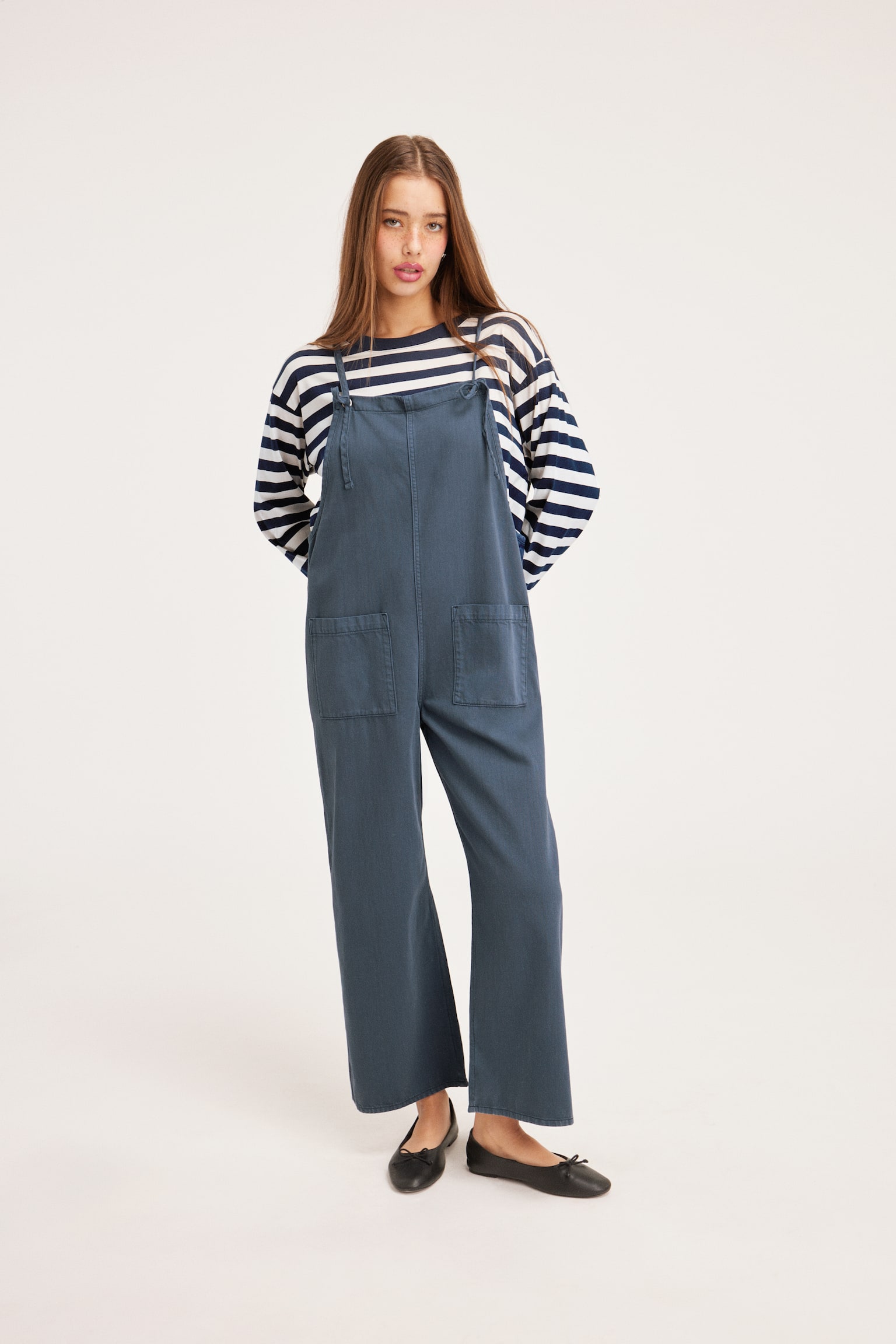 Loose Fit Denim Dungarees - Blue/Black - 4