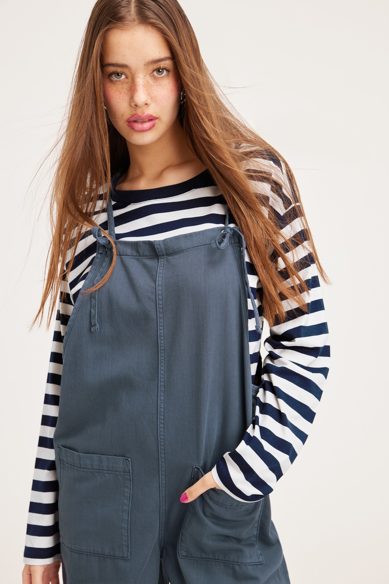 Loose Fit Denim Dungarees - Blue/Black - 5