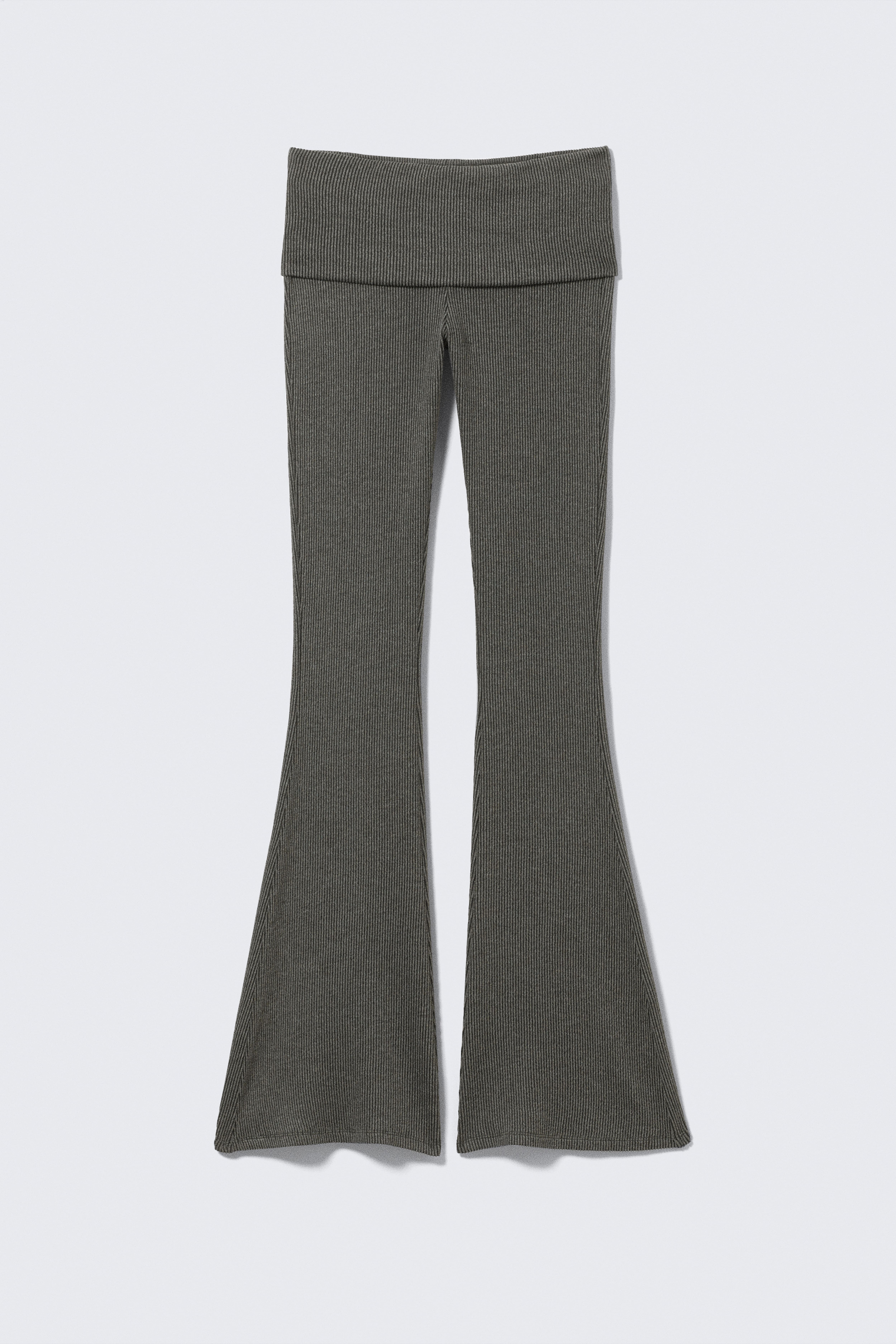 Low Waist Flared Ribbed Trousers - Dark Grey/Dusty Grey