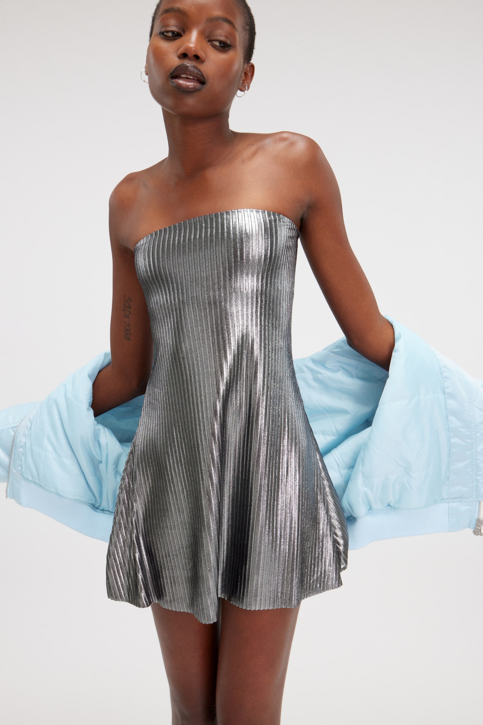 Fitted Mini Metallic Tube Dress - Metallic - 1