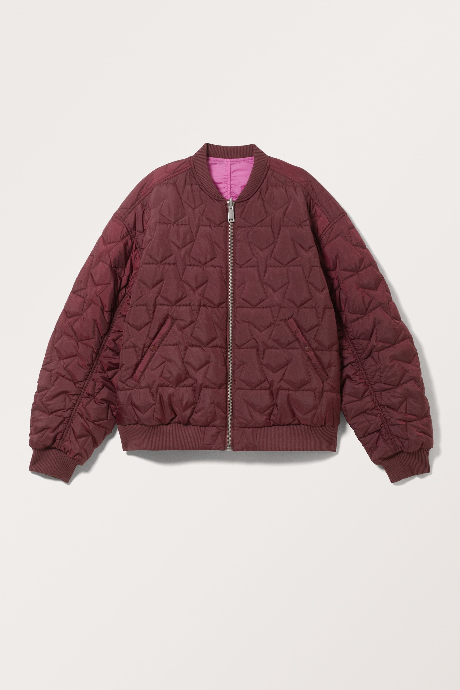 Loose Reversible Bomber Jacket - Dark Red/Hot Pink/Leopard/Black - 2