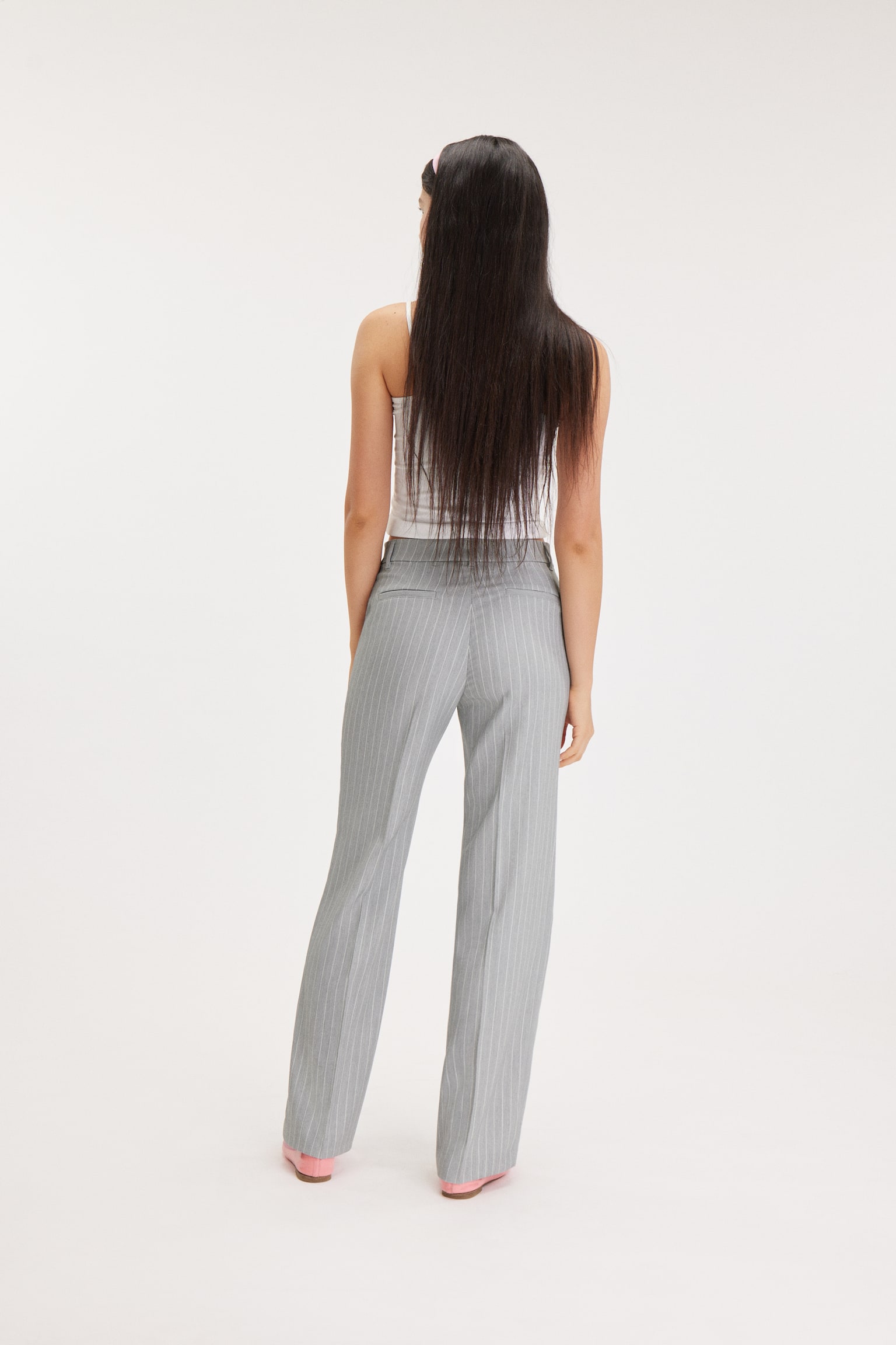 Tailored press crease trousers - Light Grey Pinstripe/Black - 4