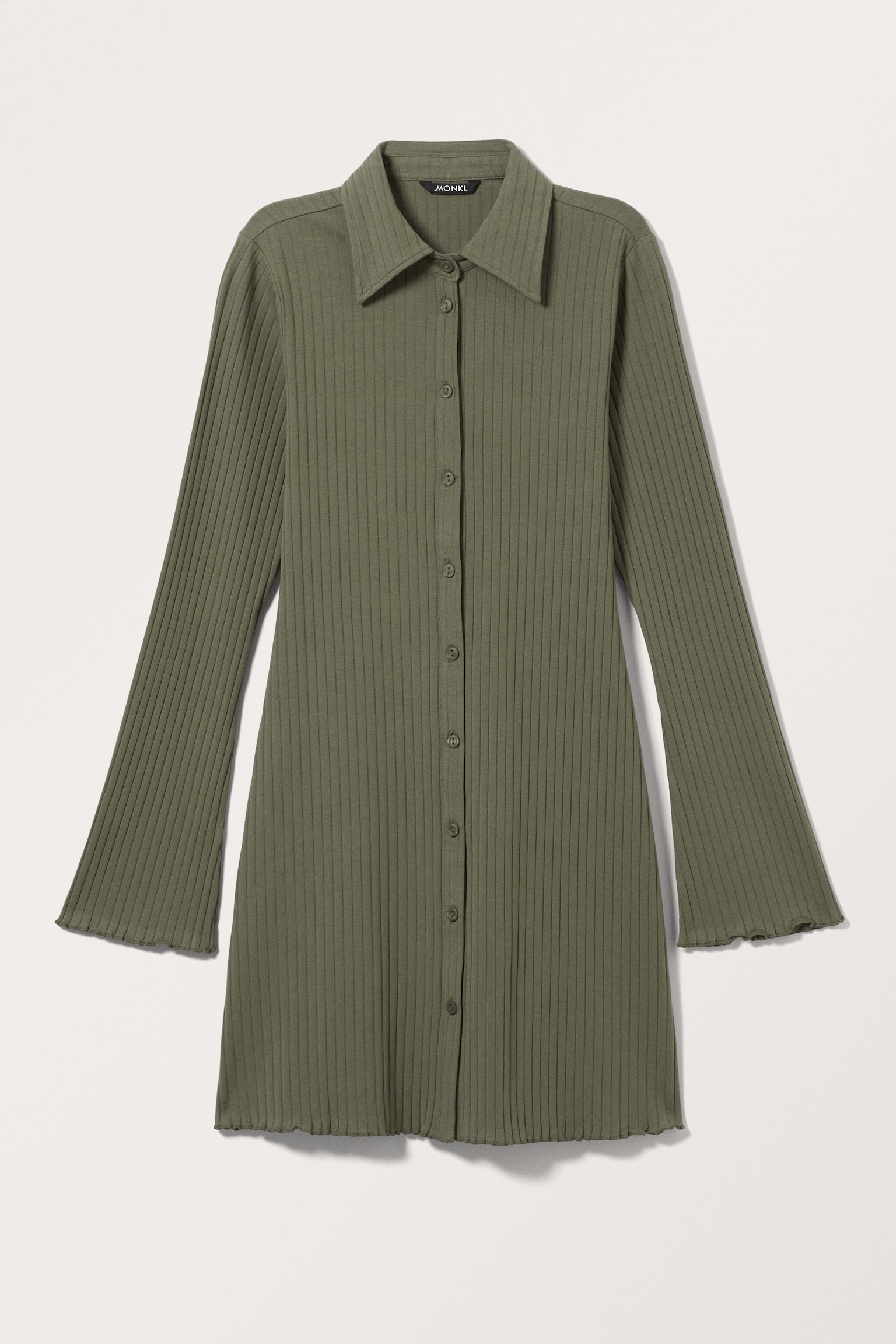 Long Sleeve Mini Shirt Dress - Dark Khaki Green/Black - 2