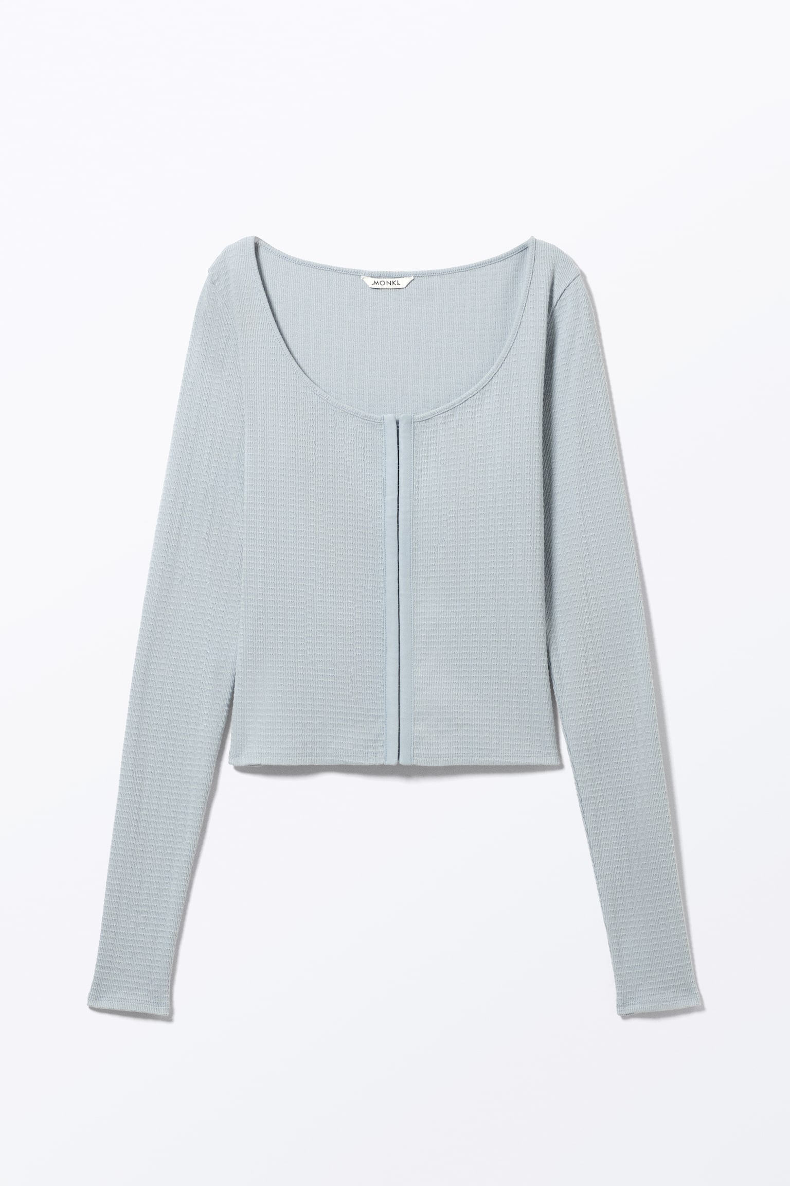 Long-Sleeved Ballerina Neck Top - Light Dusty Blue/Washed Black