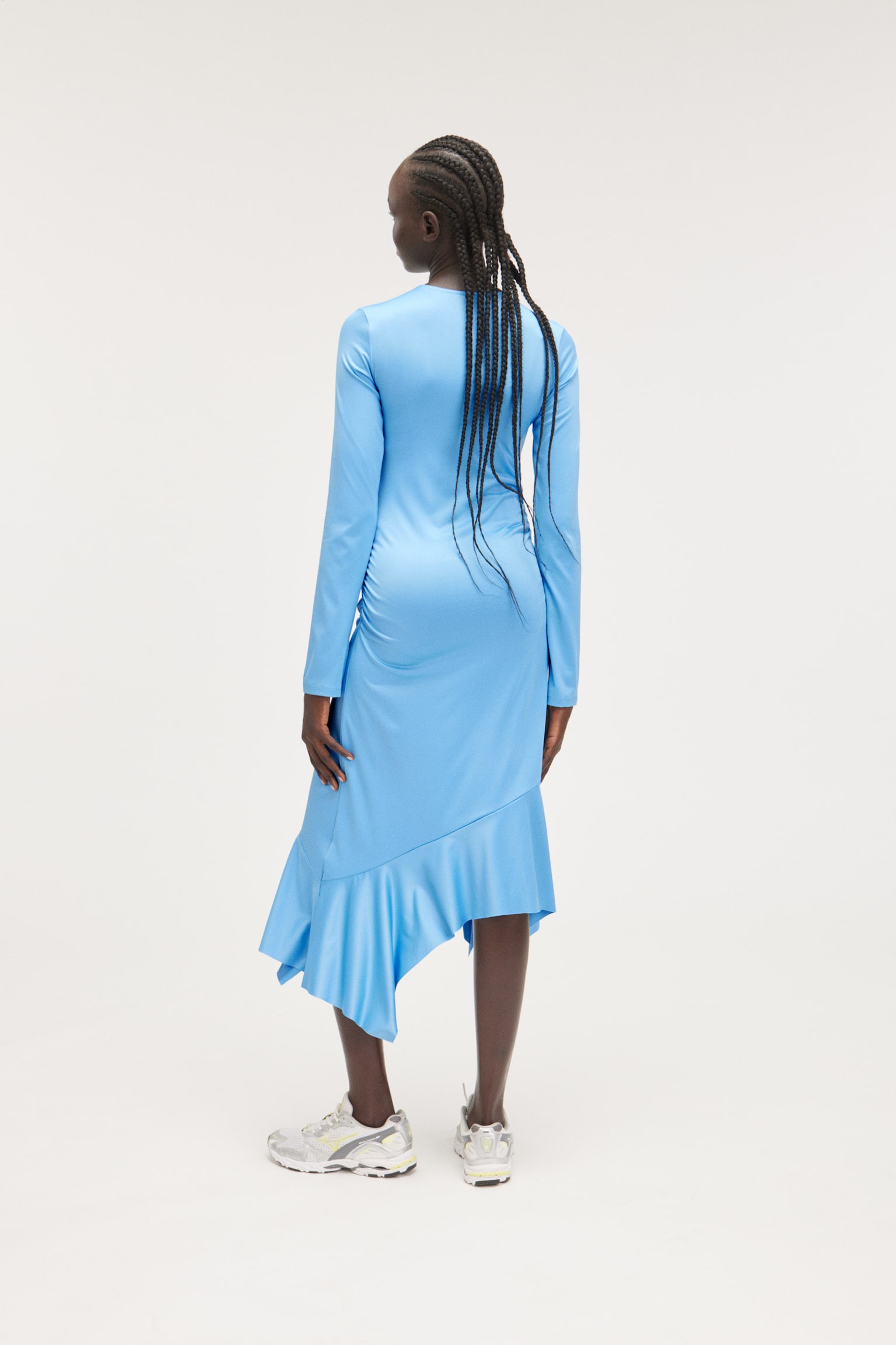 Long sleeved asymmetric dress - Light blue/Black/Dark grey - 4