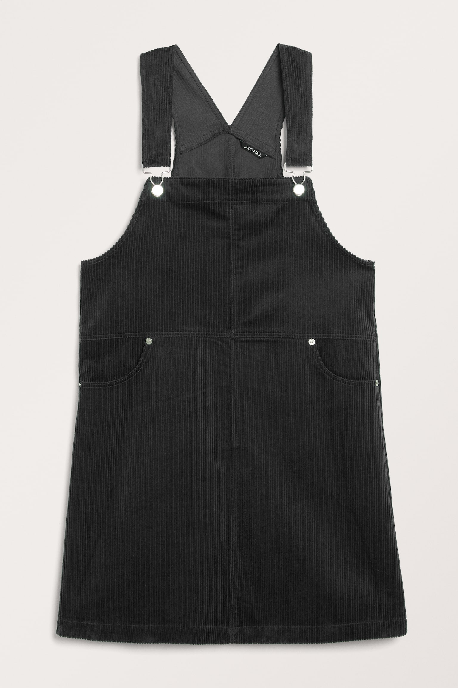 Knee length corduroy dungaree dress - Black - 2