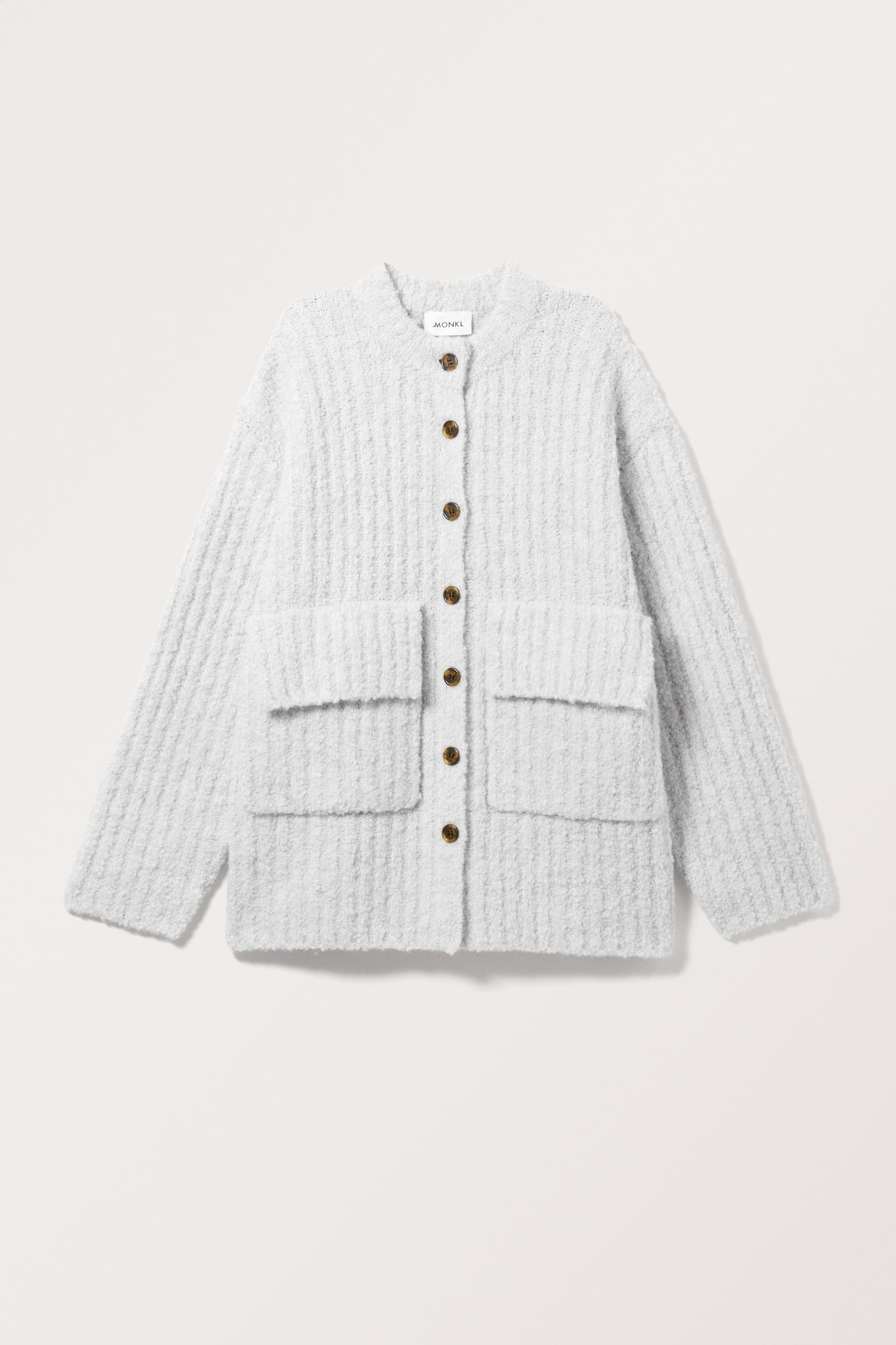 Loose Knitted Cardigan - Dusty Grey/Dusty White - 2