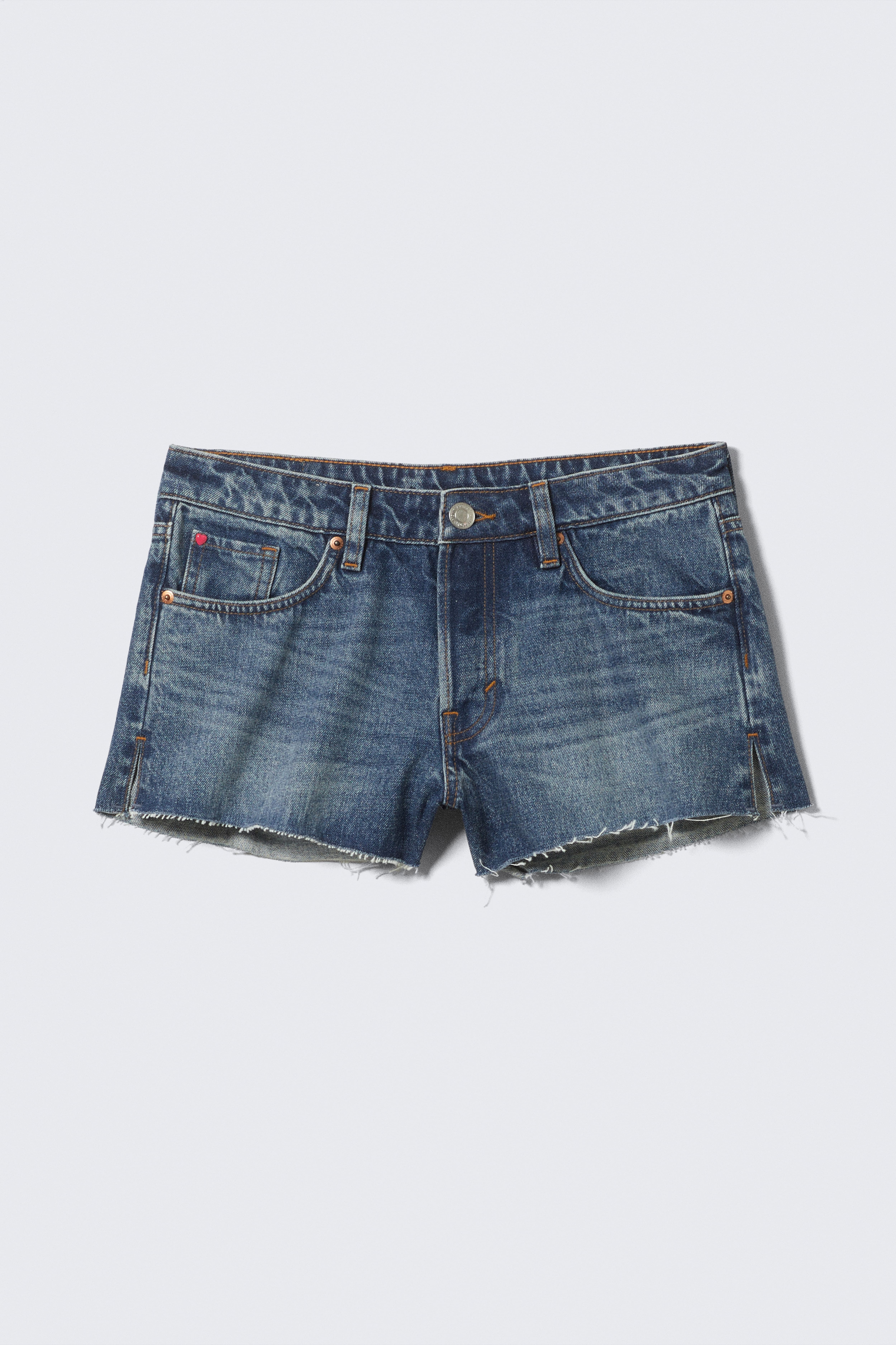 Low Rise Raw Hem Mini Denim Shorts - Mountain Blue - Dark Blue/Fluid Blue - Light Blue