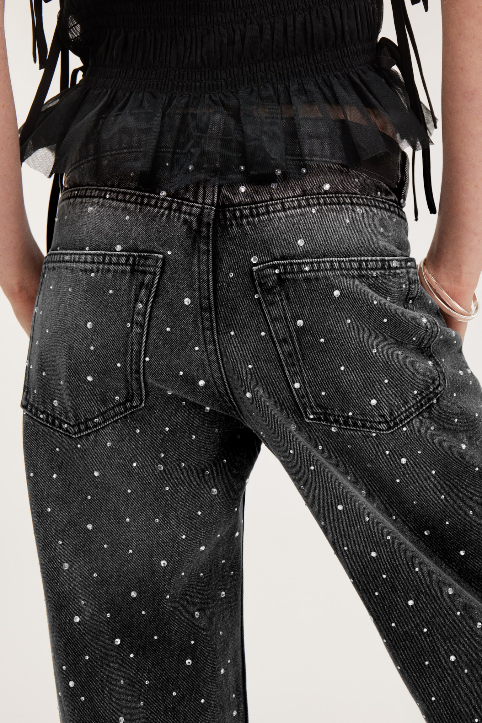 Paz mid-waist raka jeans med strass - Svart med strass - 3