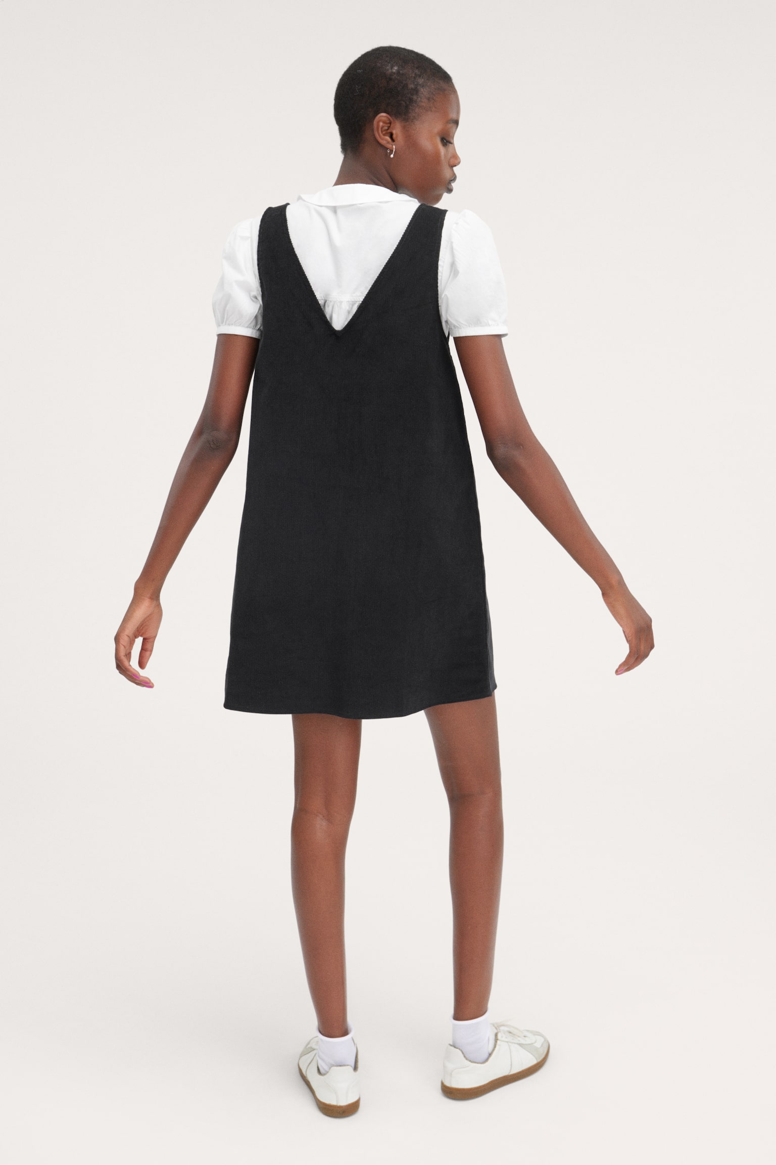 Mini Corduroy Pinafore Dress - Black/Light Dusty Lilac - 3