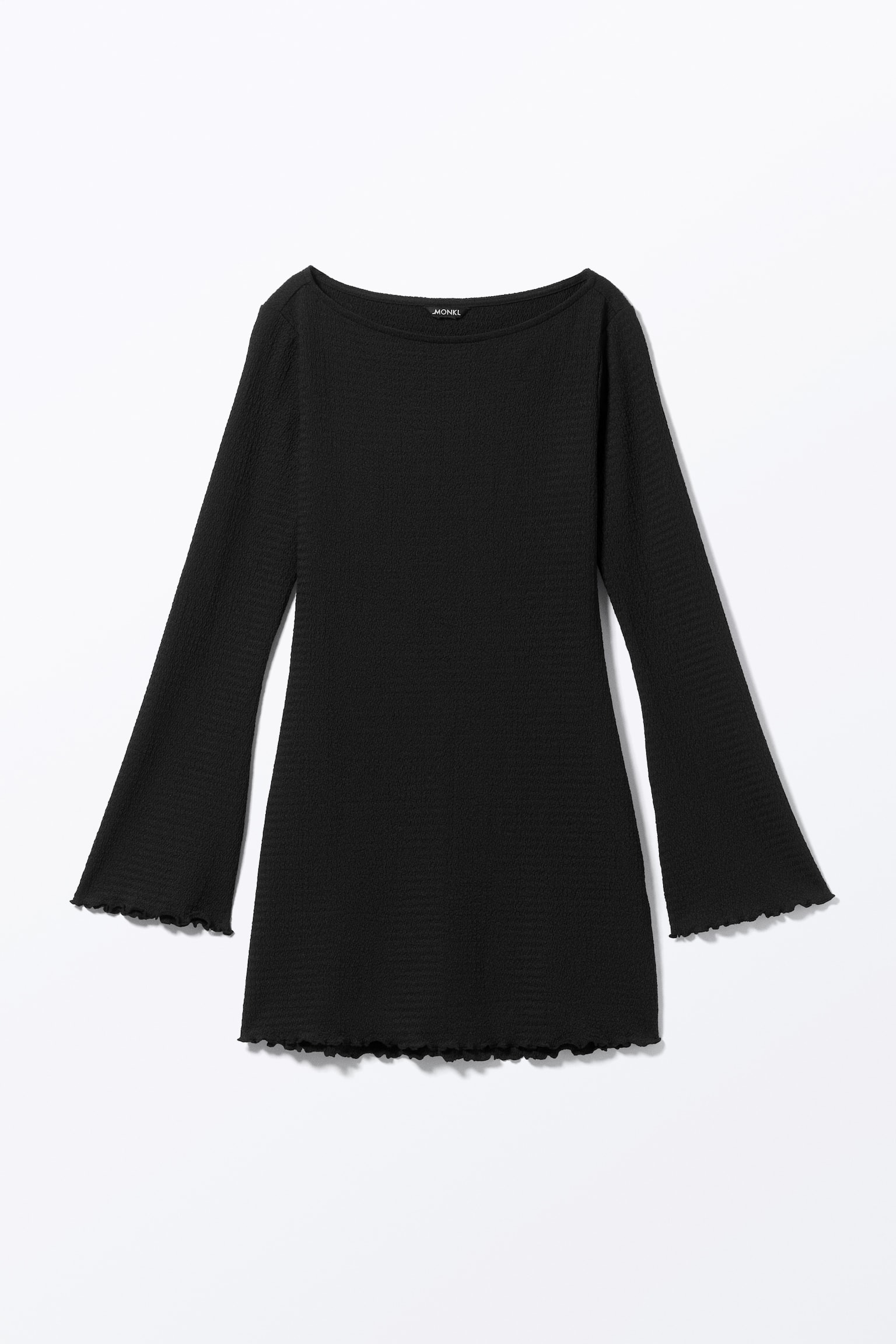 Long-Sleeved Mini Boat-Neck Dress - Black