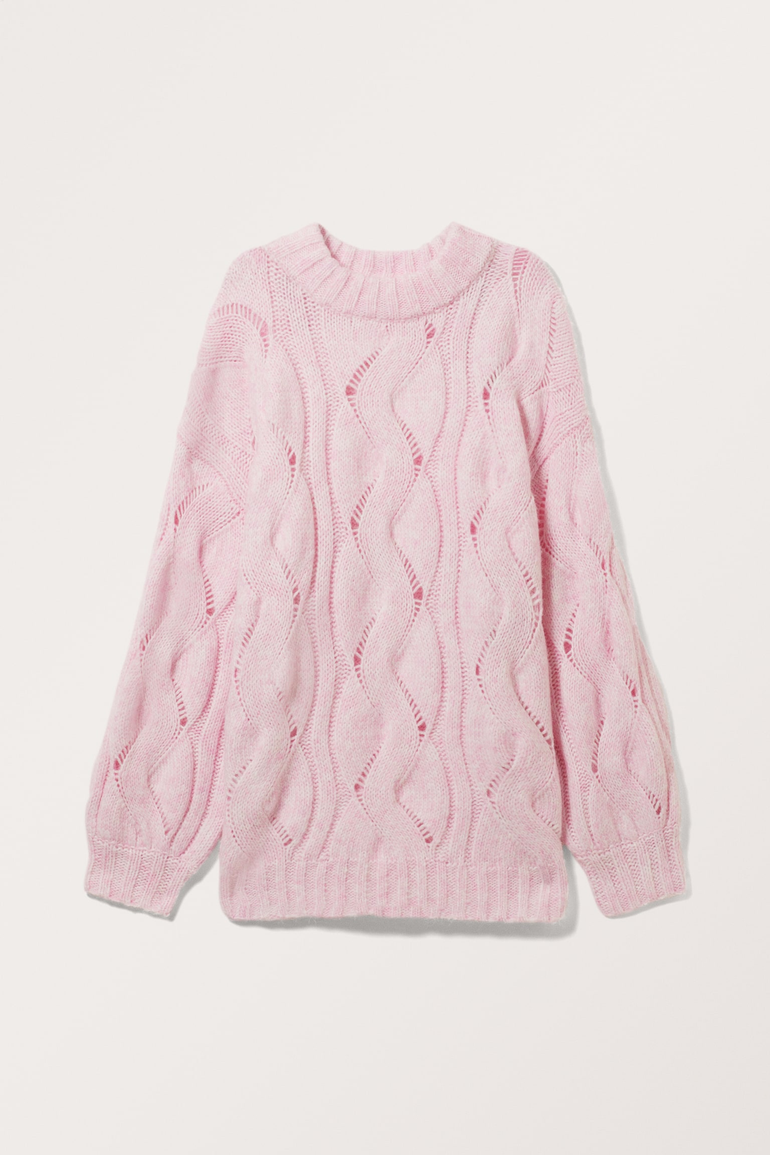 Oversized Cable-Knit Sweater - Light Pink/Dark Brown/Dusty White - 2