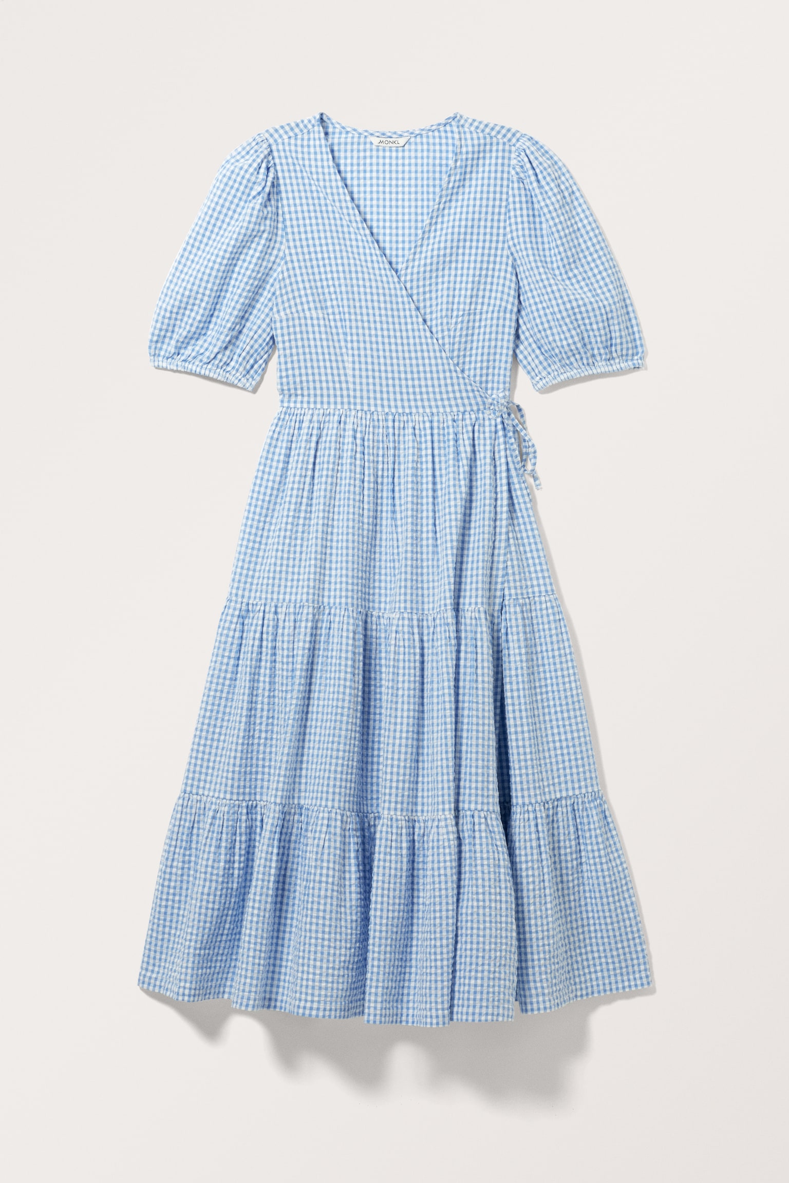 Short Sleeve Maxi Wrap Dress - Light Blue Check/Black Check - 2