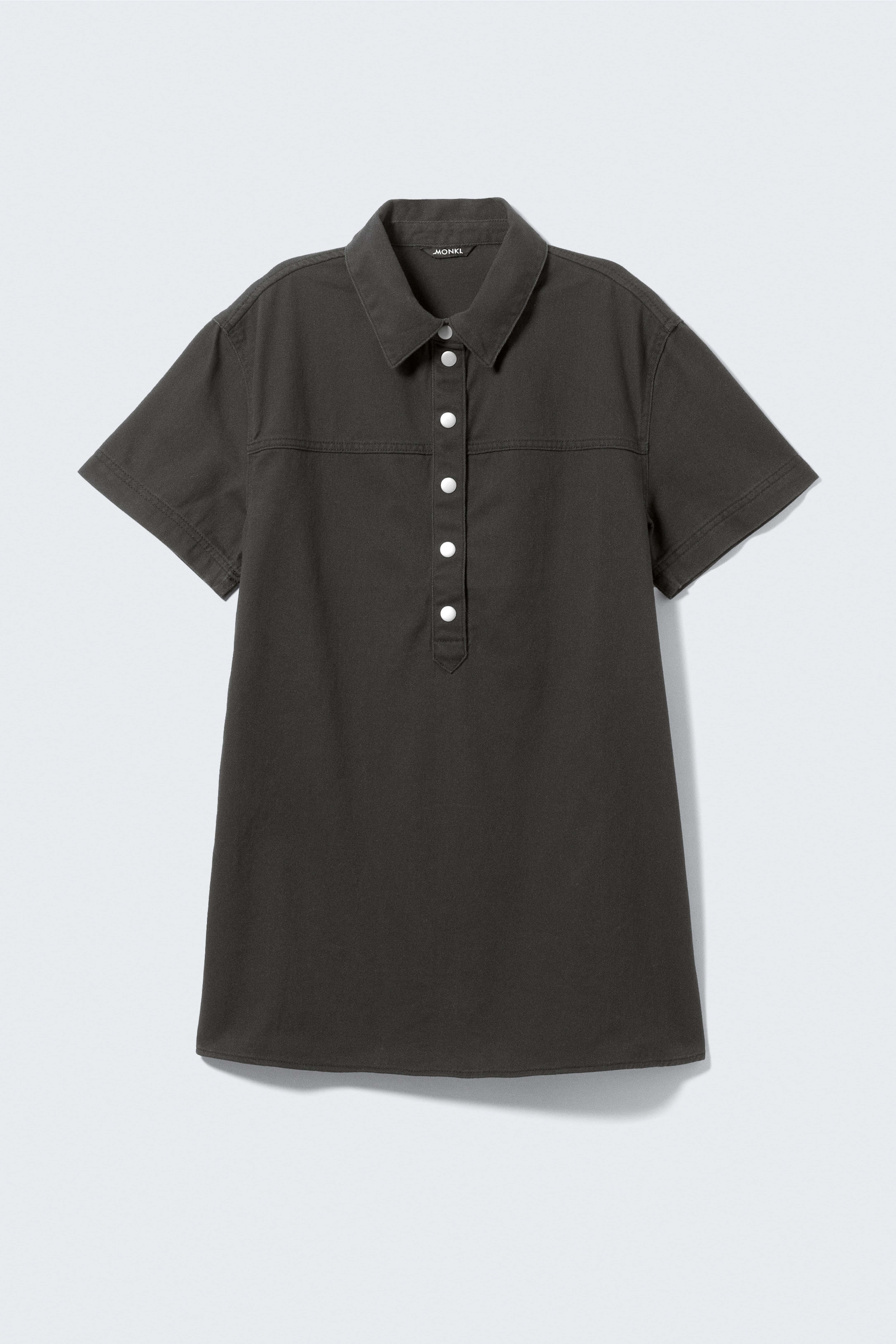 Short-Sleeved Mini Shirt Dress - Off-black