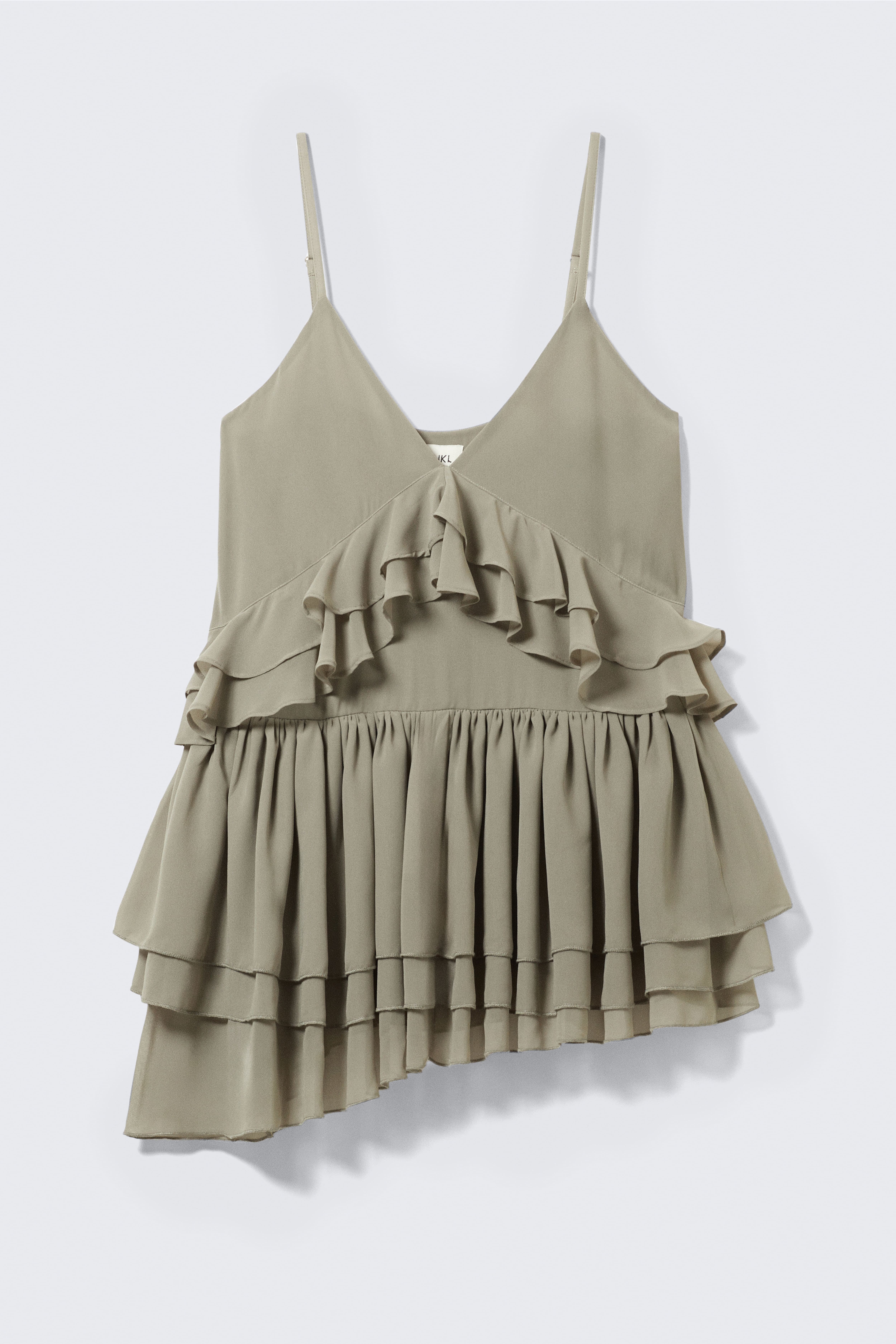 Mini šaty s volánmi a ramienkami - Khaki zelená