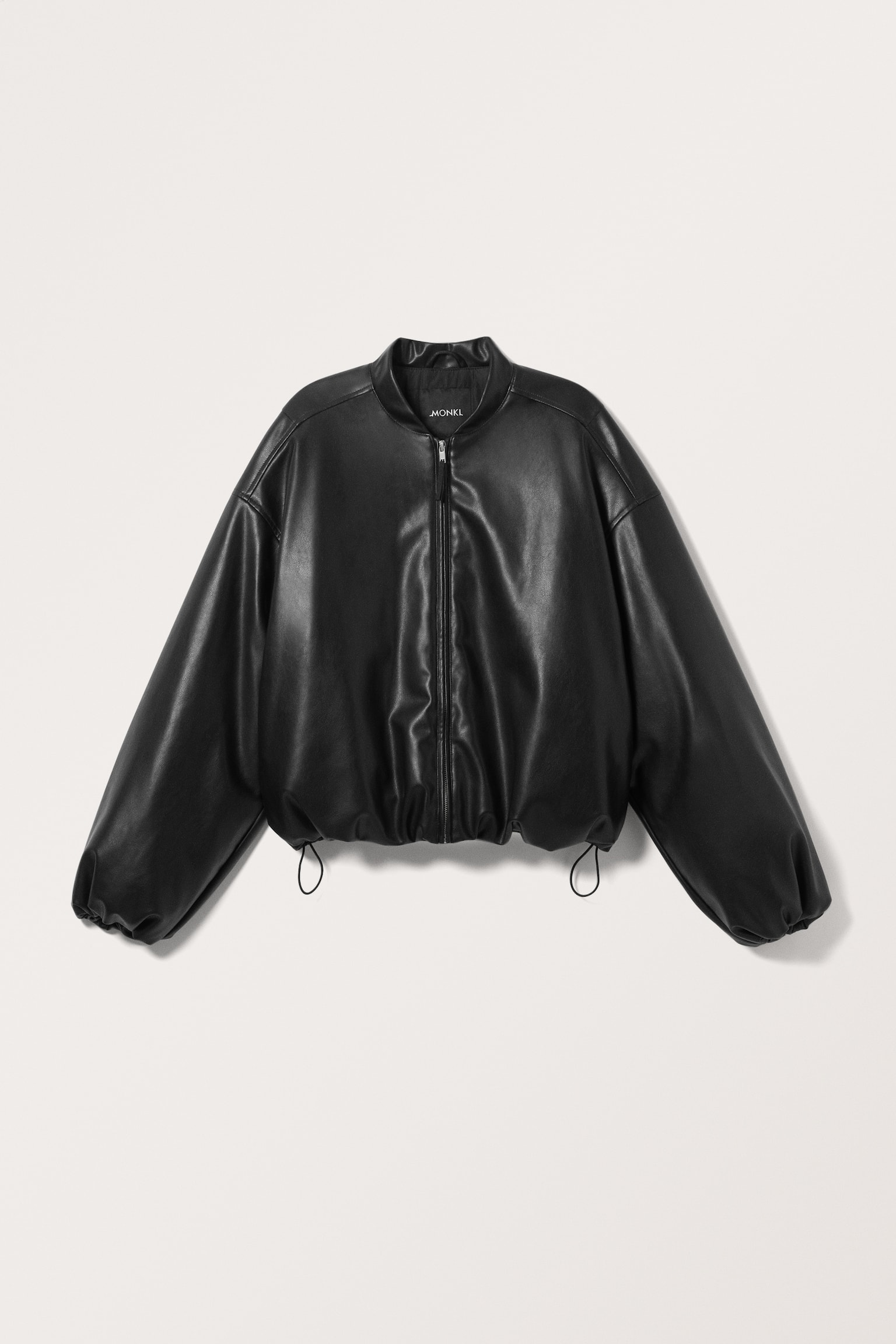 Faux Leather Bomber Jacket - Black - 2