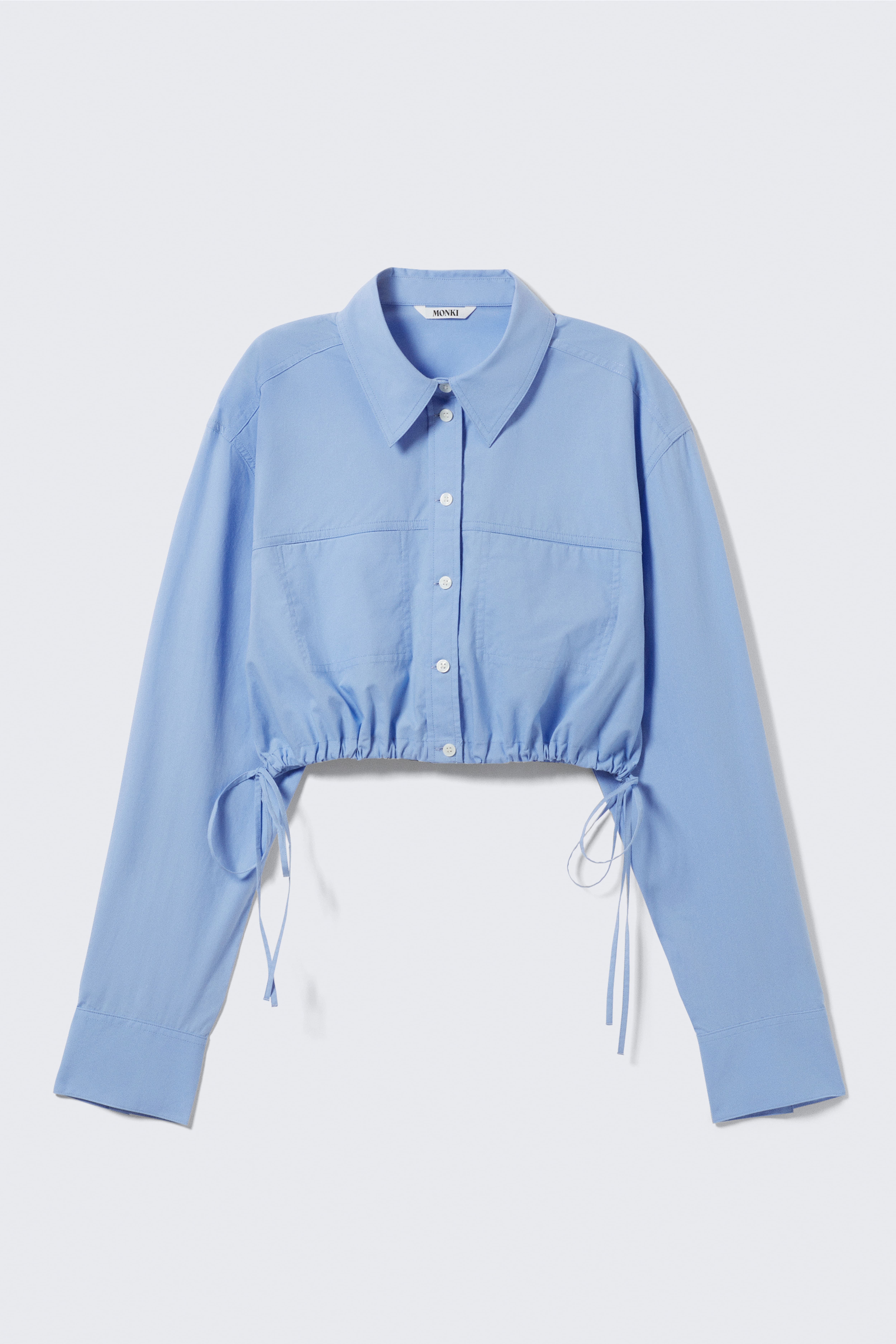 Cropped Loose Cargo Shirt - Light Blue/Checked Dark Khaki Green