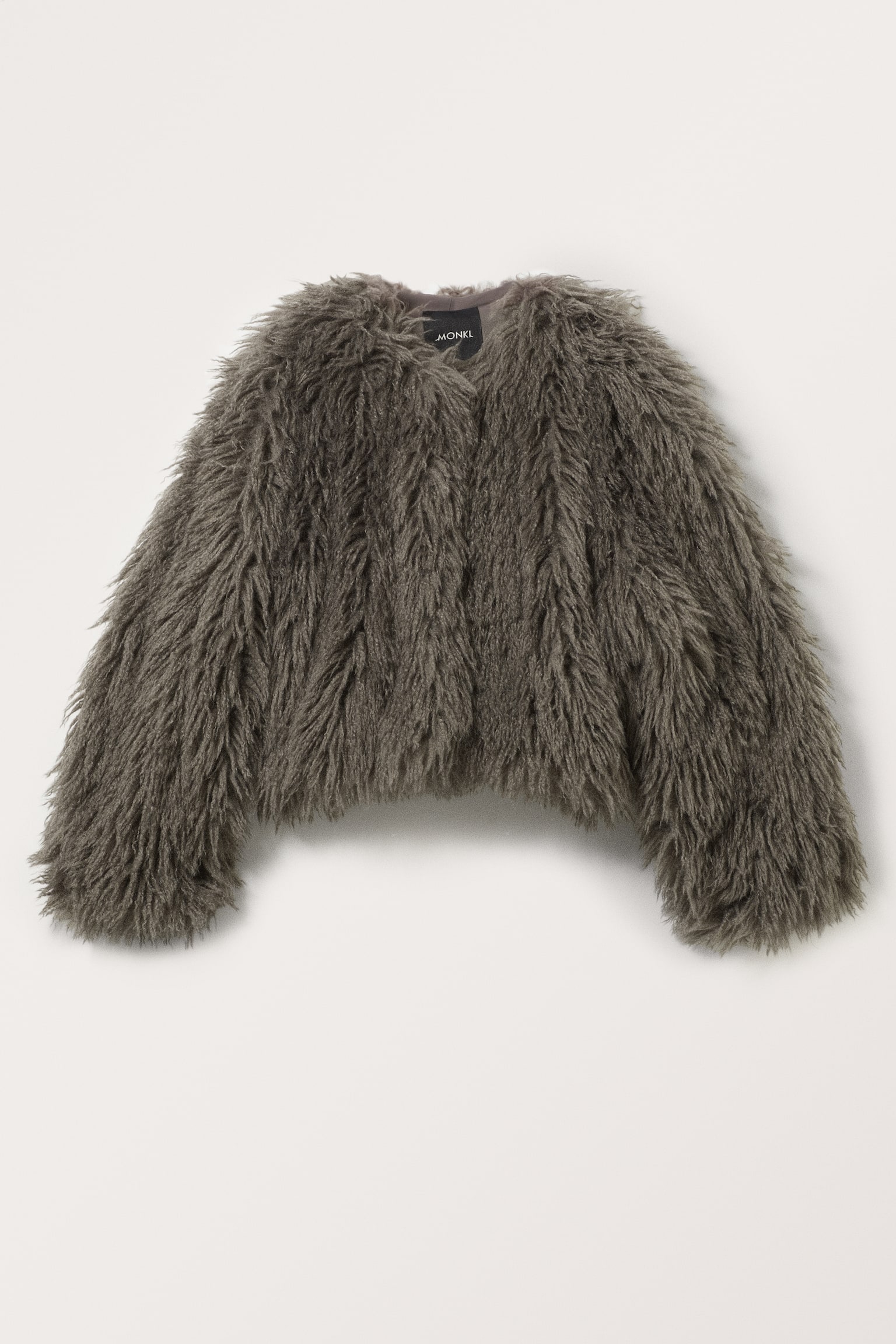 Short Faux Fur Jacket - Dark Grey/Off-white - 2