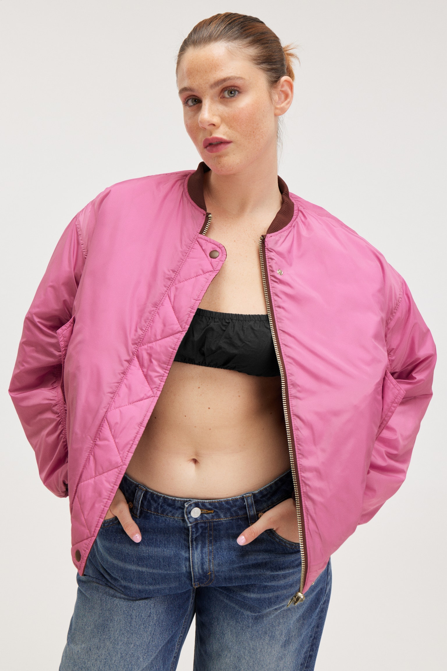 Loose Reversible Bomber Jacket - Dark Red/Hot Pink/Leopard/Black - 7