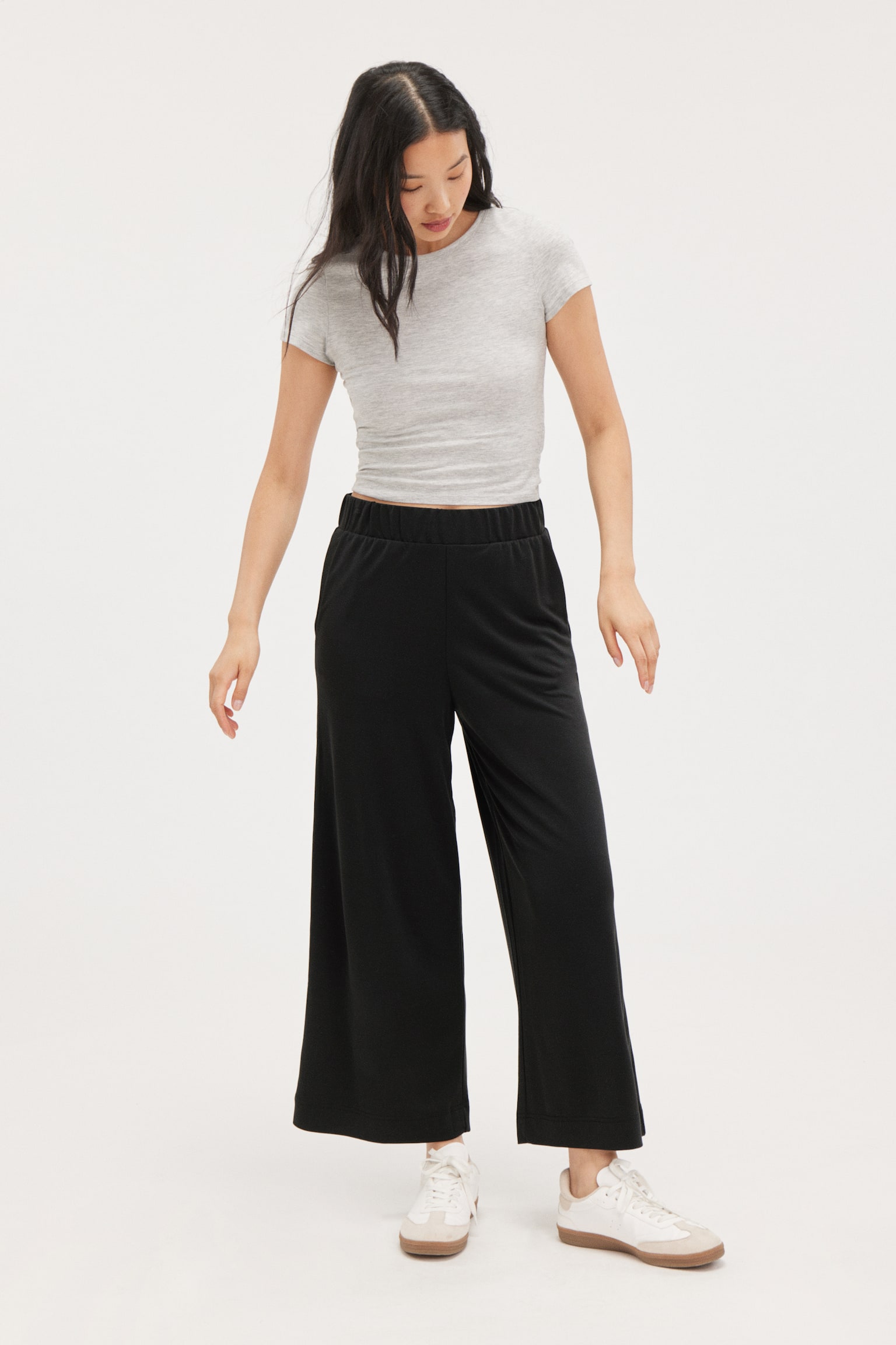 Wide leg super-soft trousers - Black/Beige/Black - 1