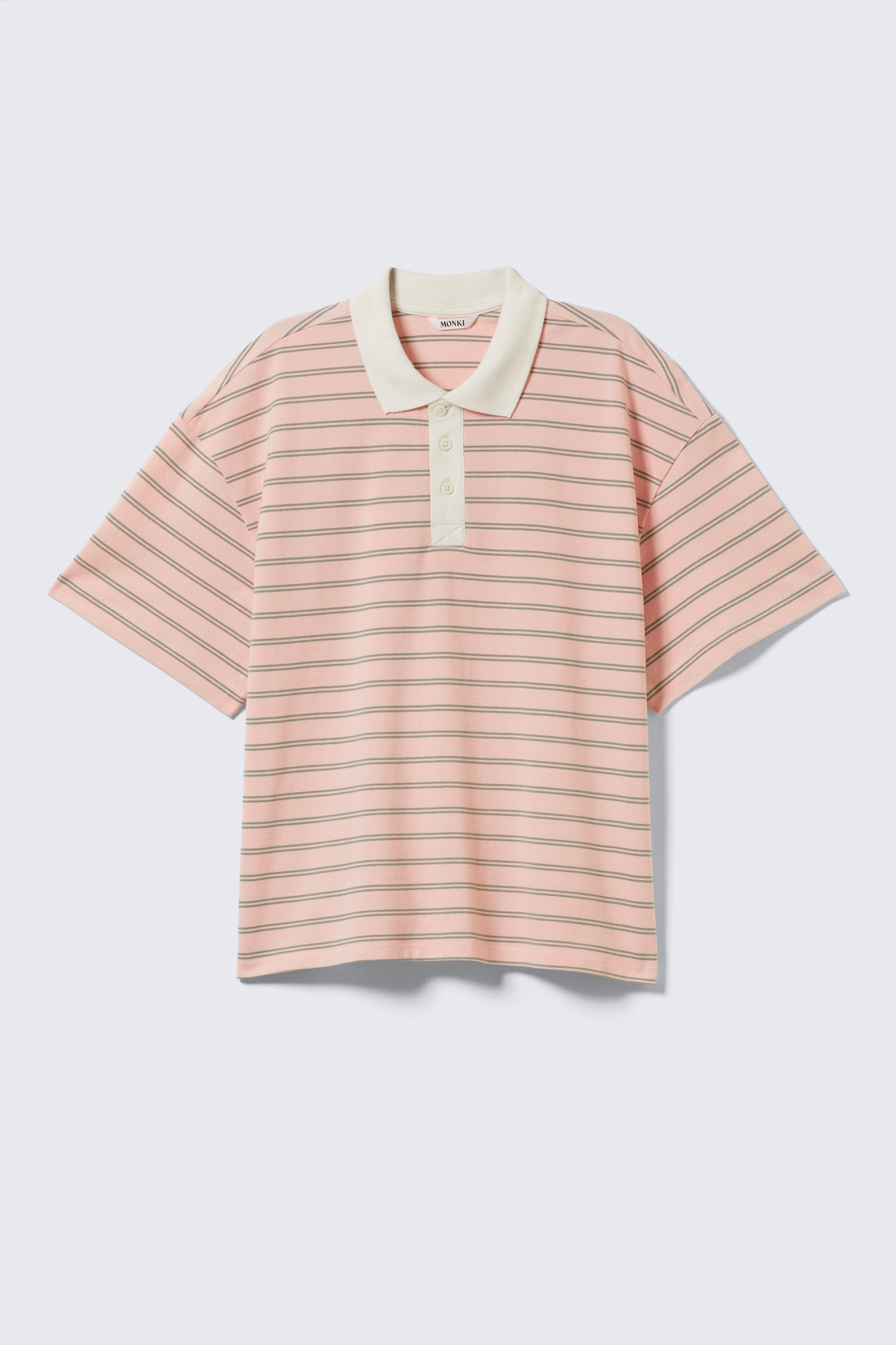 Striped Relaxed Fit Polo Shirt - Ριγέ Ροζ/Striped Off-black & White