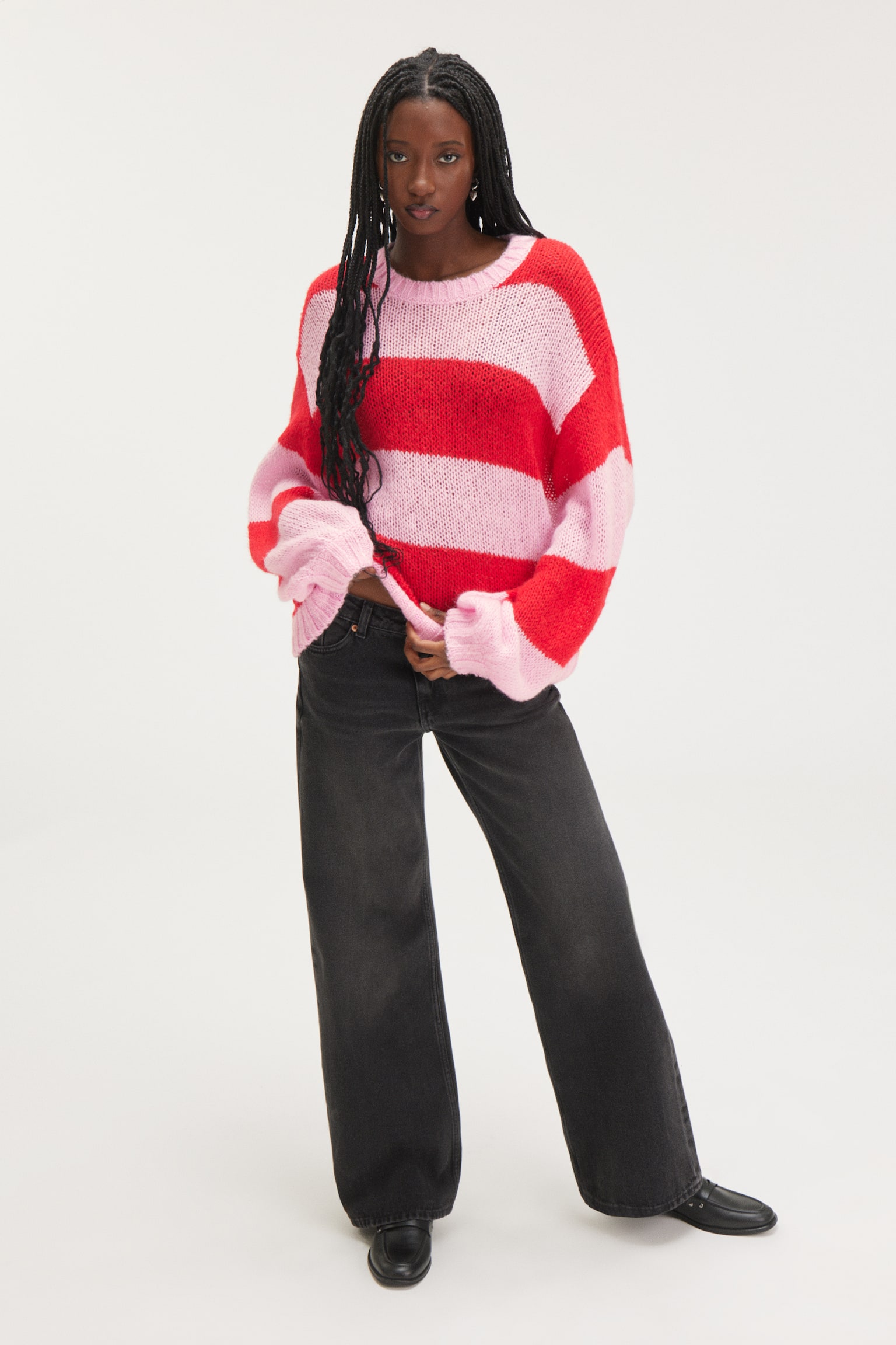 Oversized Sheer Knitted Sweater - Red & Pink Stripe/Dark Yellow & Pink Stripe - 4